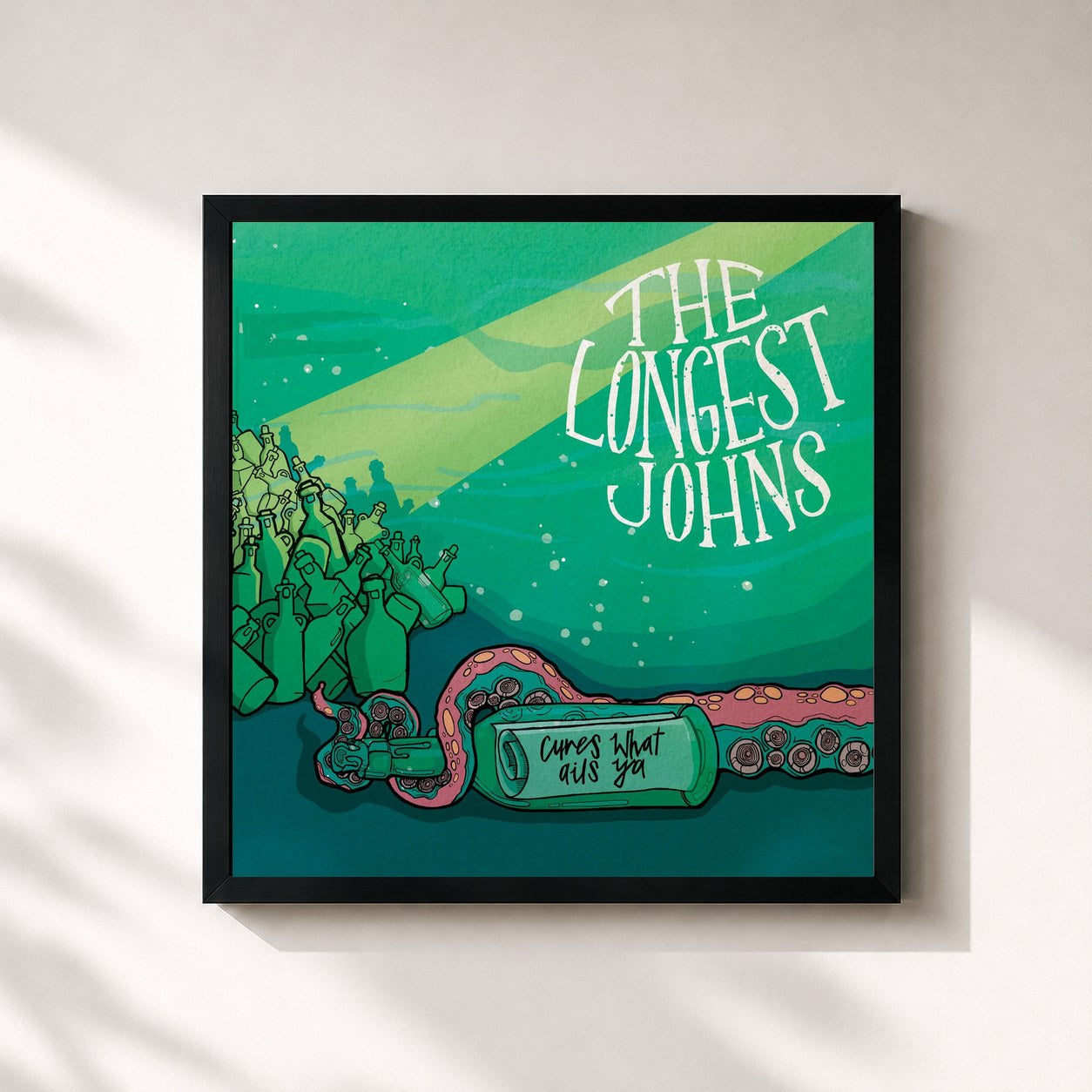 #noir Tableau carré de l'album Cures What Ails Ya de The Longest Johns, cadre noir 32x32 cm