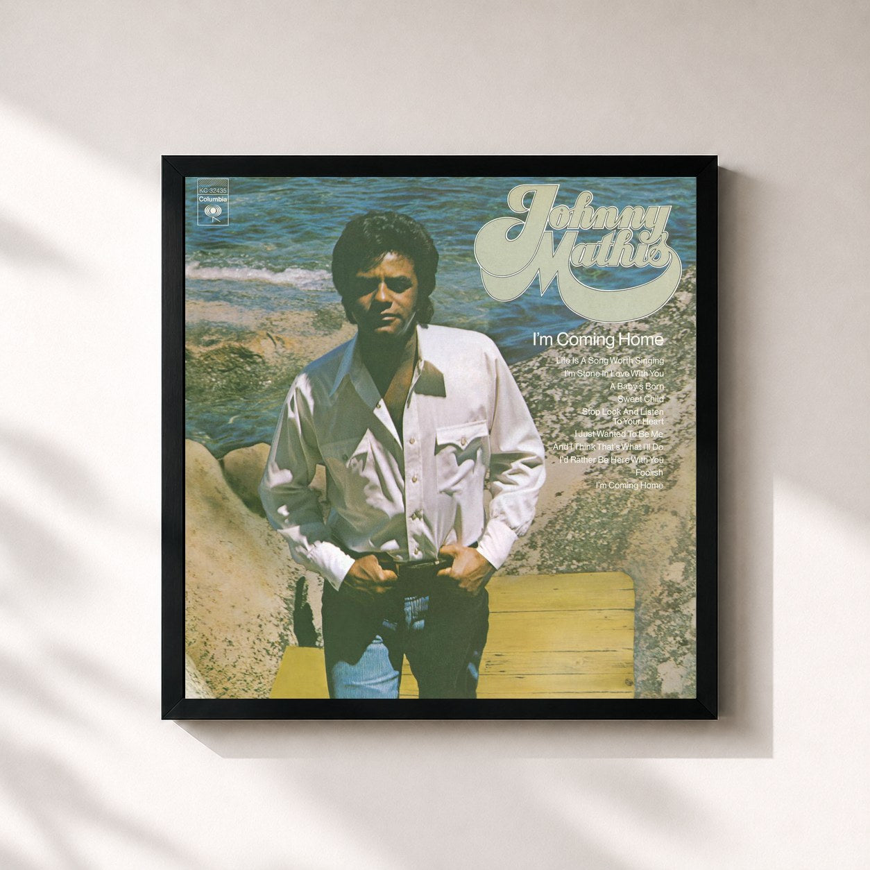 #noir Tableau carré de l'album I'm Coming Home de Johnny Mathis, cadre noir 32x32 cm