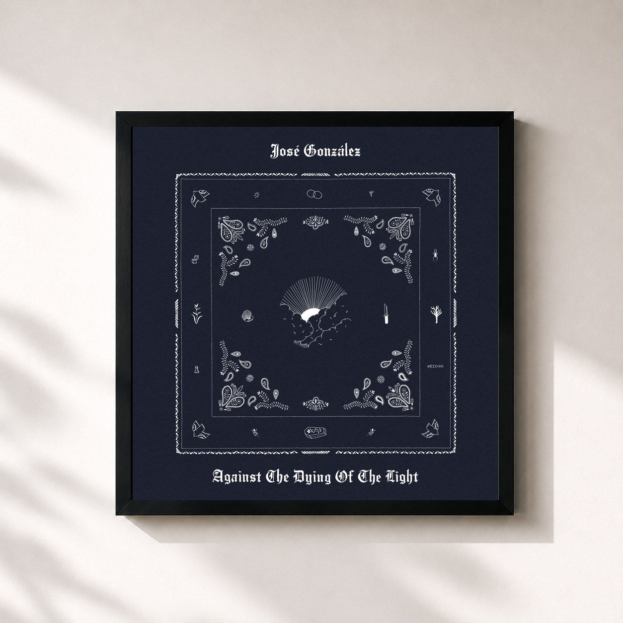 #noir Tableau carré de l'album Against The Dying Of The Light de José González, cadre noir 32x32 cm