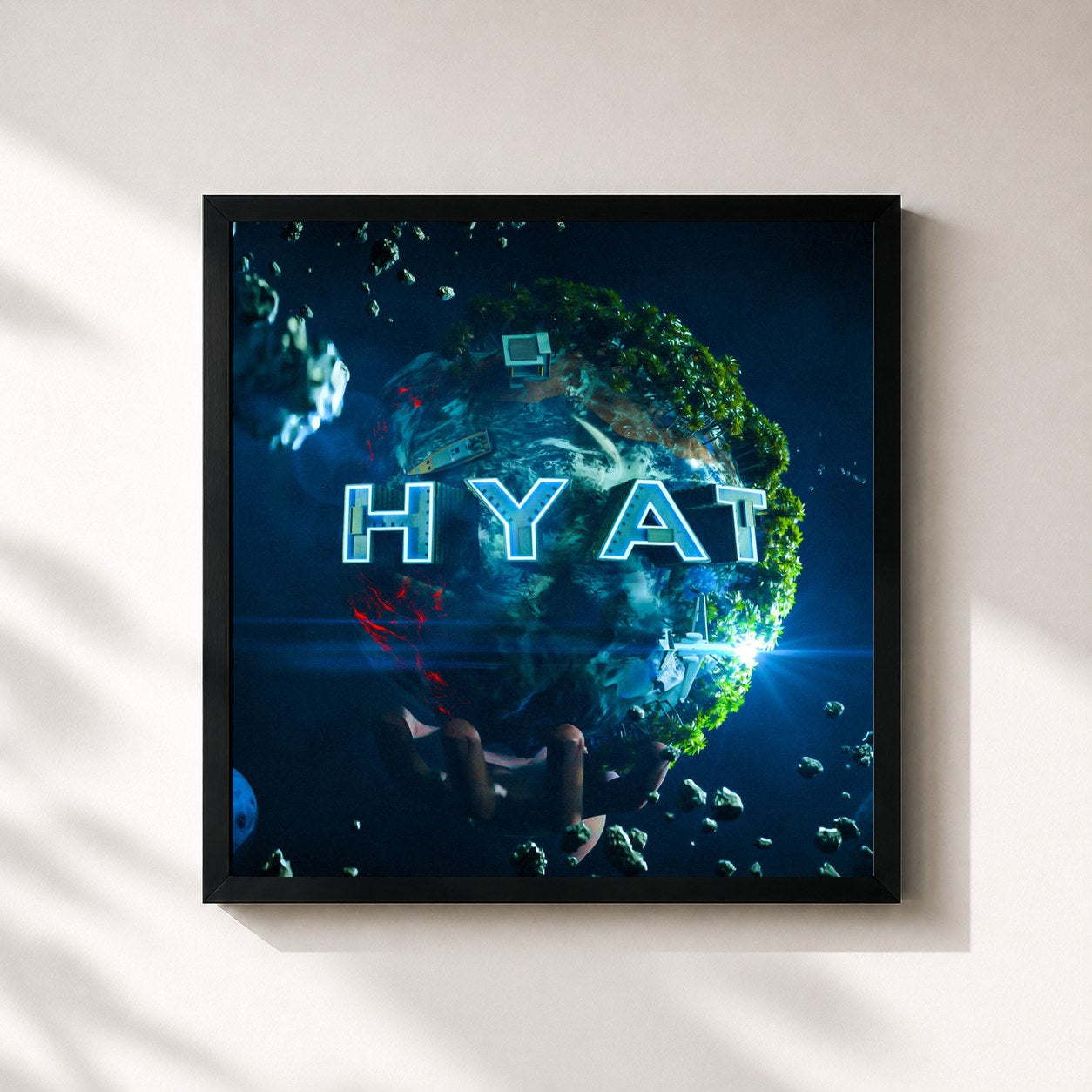 #noir Tableau carré de l'album HYAT de CAPO, cadre noir 32x32 cm