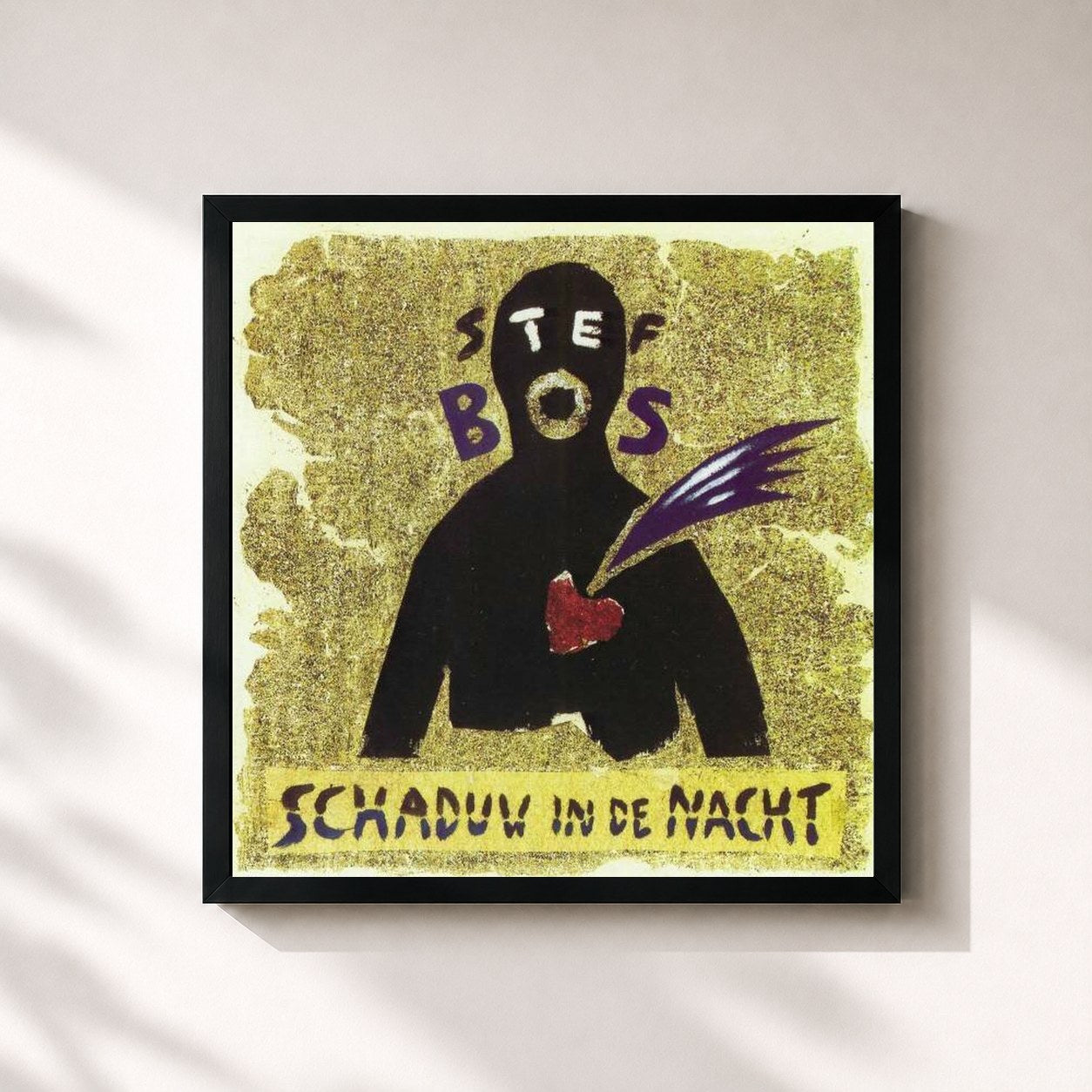 #noir Tableau carré de l'album Schaduw In De Nacht de Stef Bos, cadre noir 32x32 cm