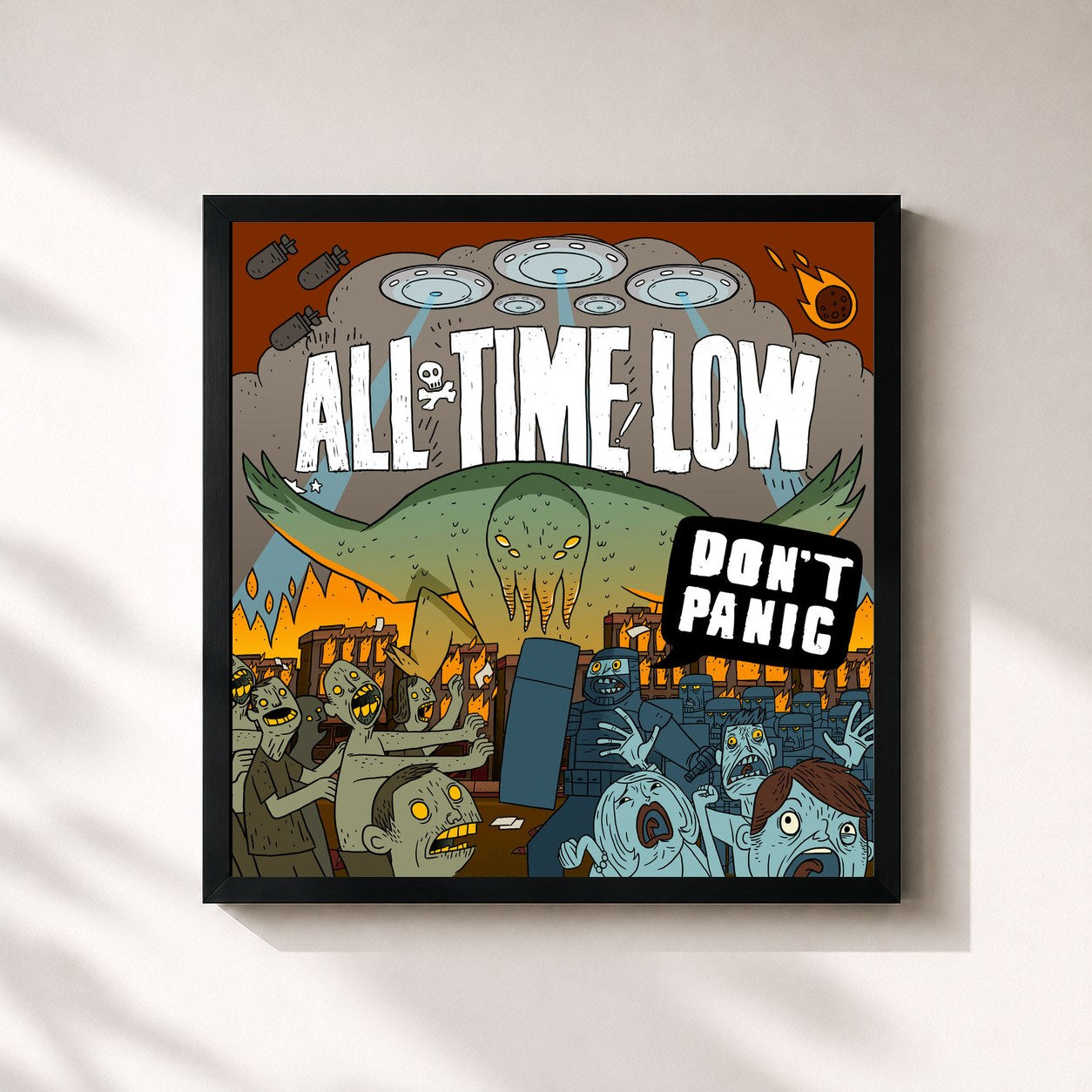 #noir Tableau carré de l'album Don't Panic de All Time Low, cadre noir 32x32 cm
