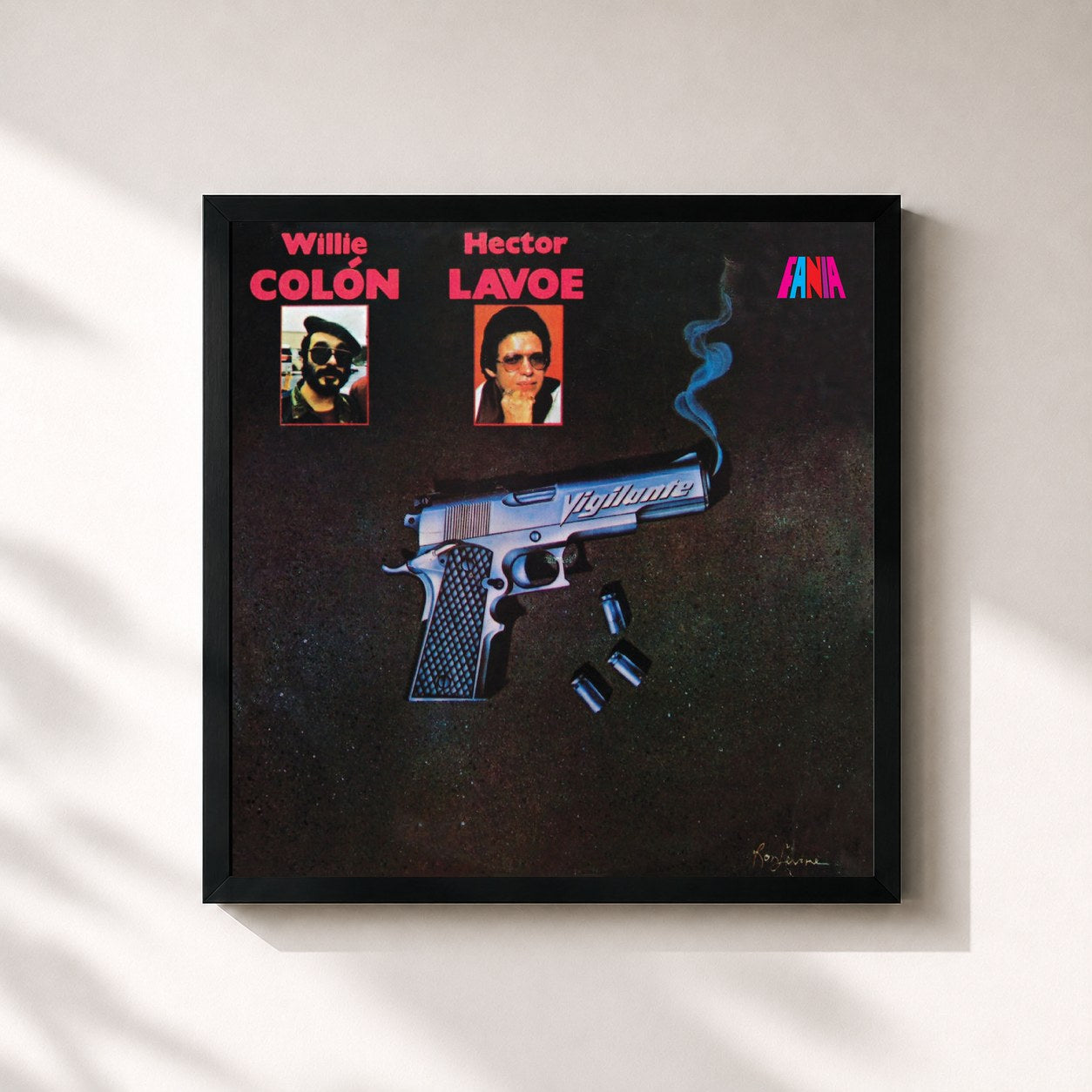 #noir Tableau carré de l'album Vigilante de Héctor Lavoe, cadre noir 32x32 cm