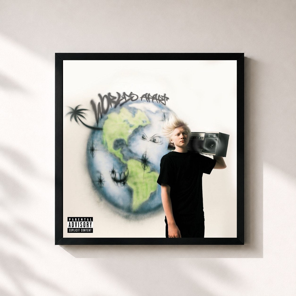 #noir Tableau carré de l'album WORLDS APART* de Tommy Richman, cadre noir 32x32 cm