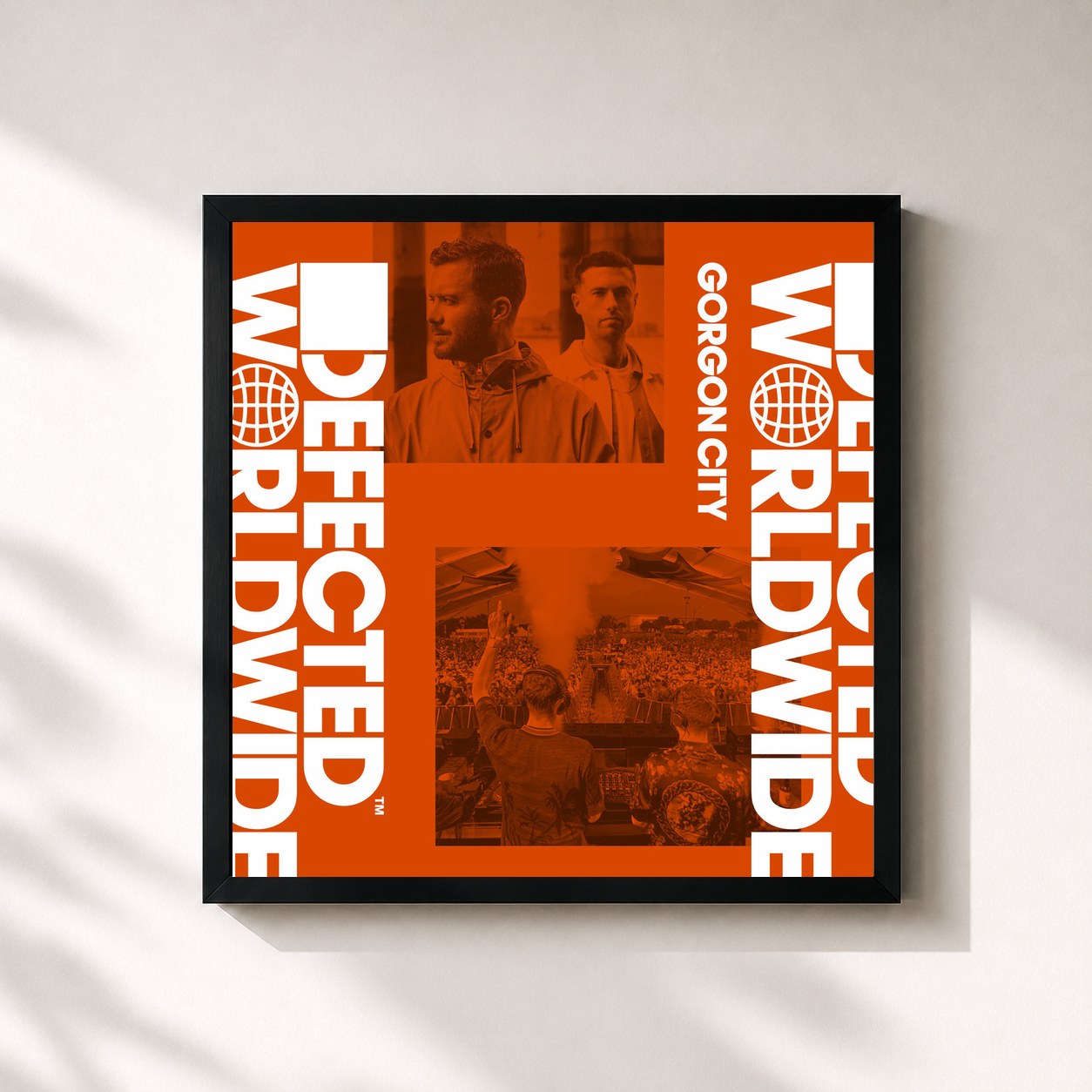 #noir Tableau carré de l'album Defected Worldwide (DJ Mix) de Gorgon City, cadre noir 32x32 cm