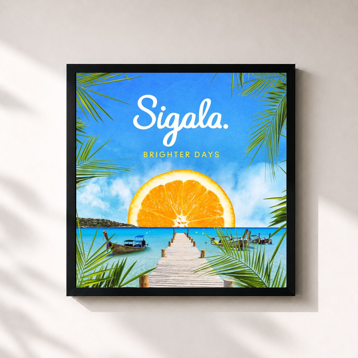 #noir Tableau carré de l'album Brighter Days de Sigala, cadre noir 32x32 cm