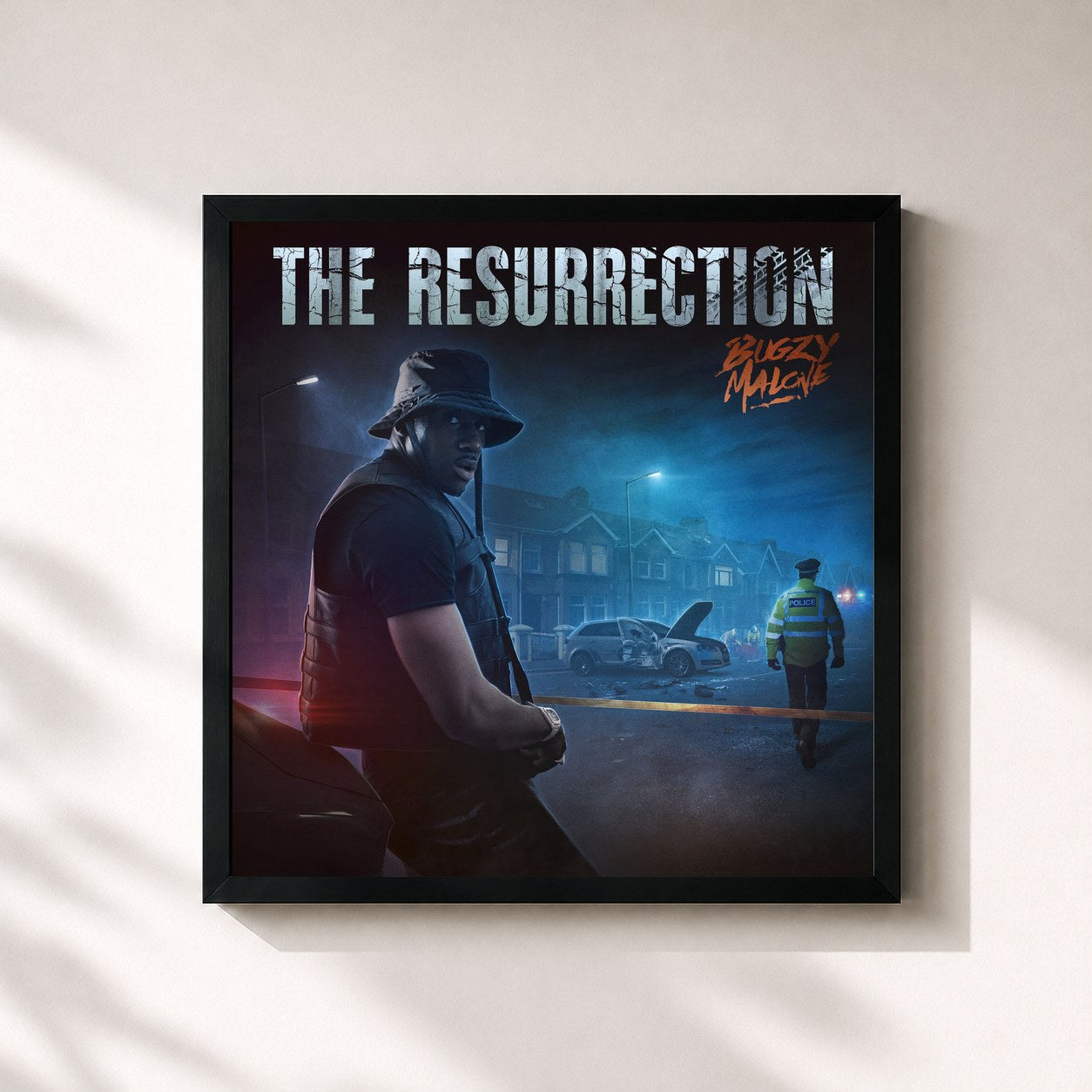 #noir Tableau carré de l'album The Resurrection de Bugzy Malone, cadre noir 32x32 cm