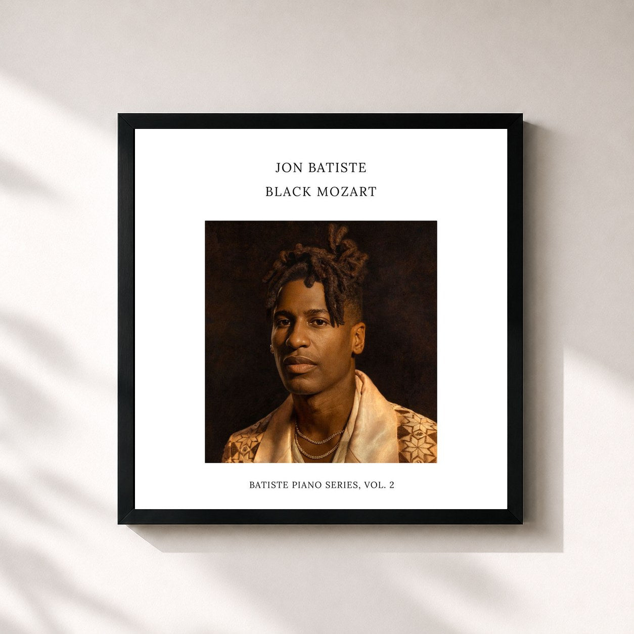 #noir Tableau carré de l'album Black Mozart de Jon Batiste, cadre noir 32x32 cm