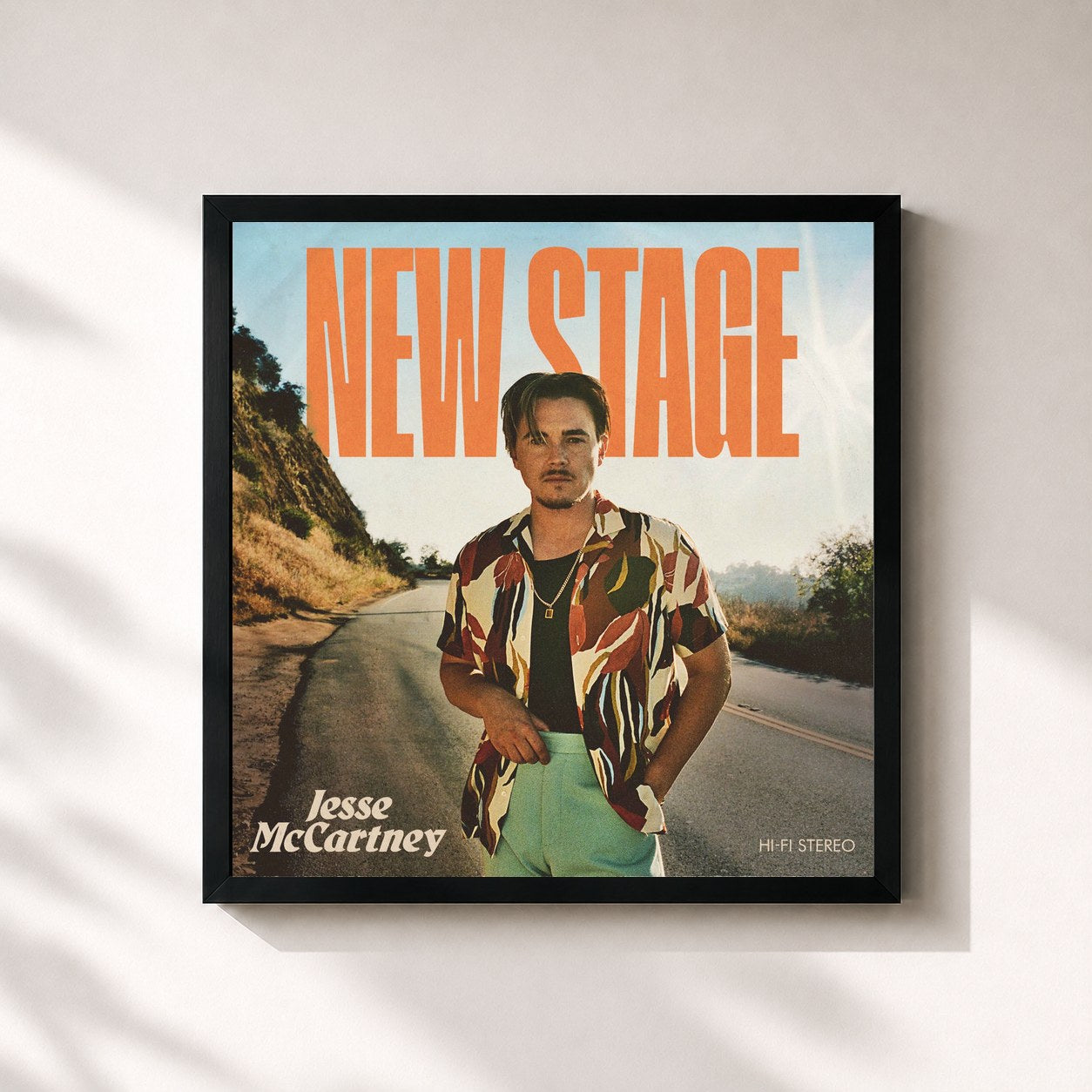 #noir Tableau carré de l'album New Stage de Jesse McCartney, cadre noir 32x32 cm