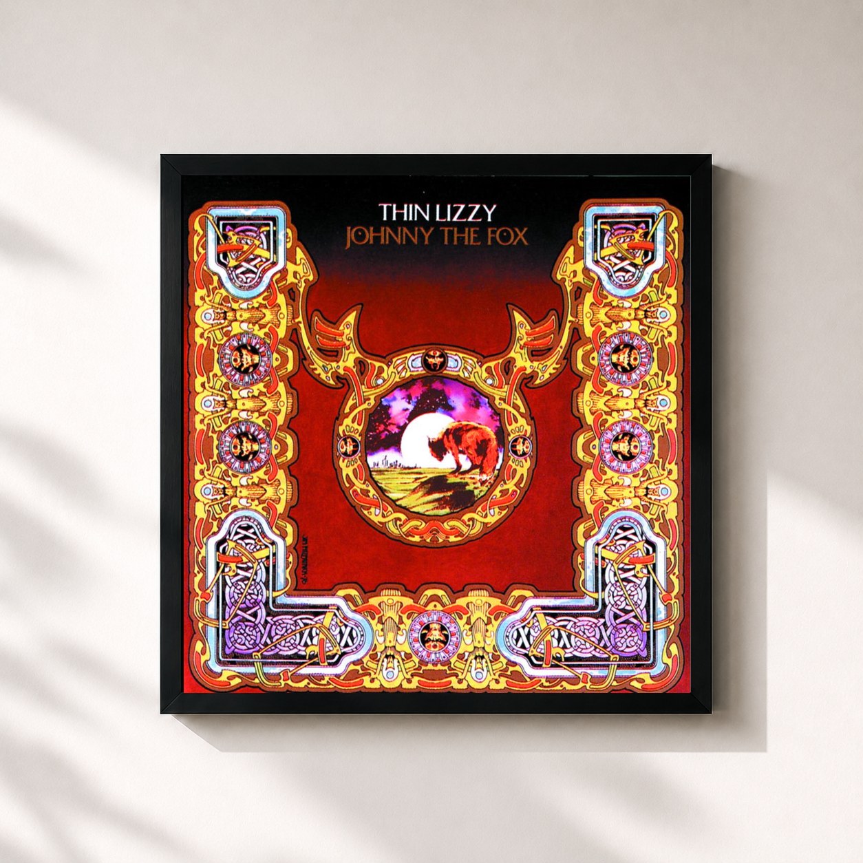 #noir Tableau carré de l'album Johnny The Fox de Thin Lizzy, cadre noir 32x32 cm