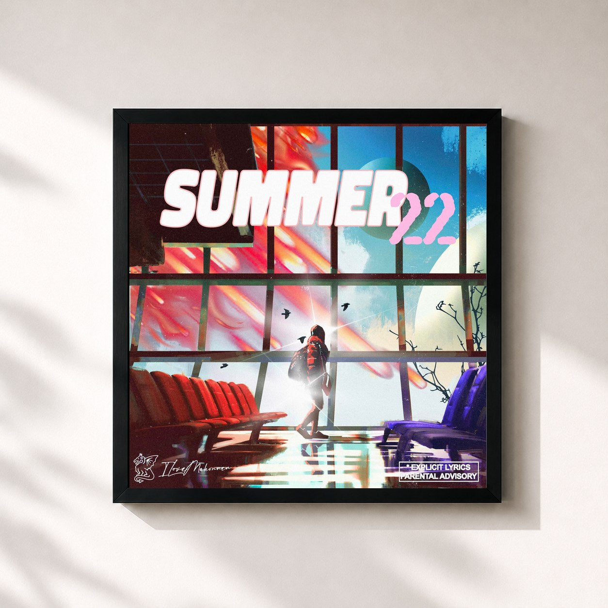 #noir Tableau carré de l'album Summer '22 de ILoveMakonnen, cadre noir 32x32 cm