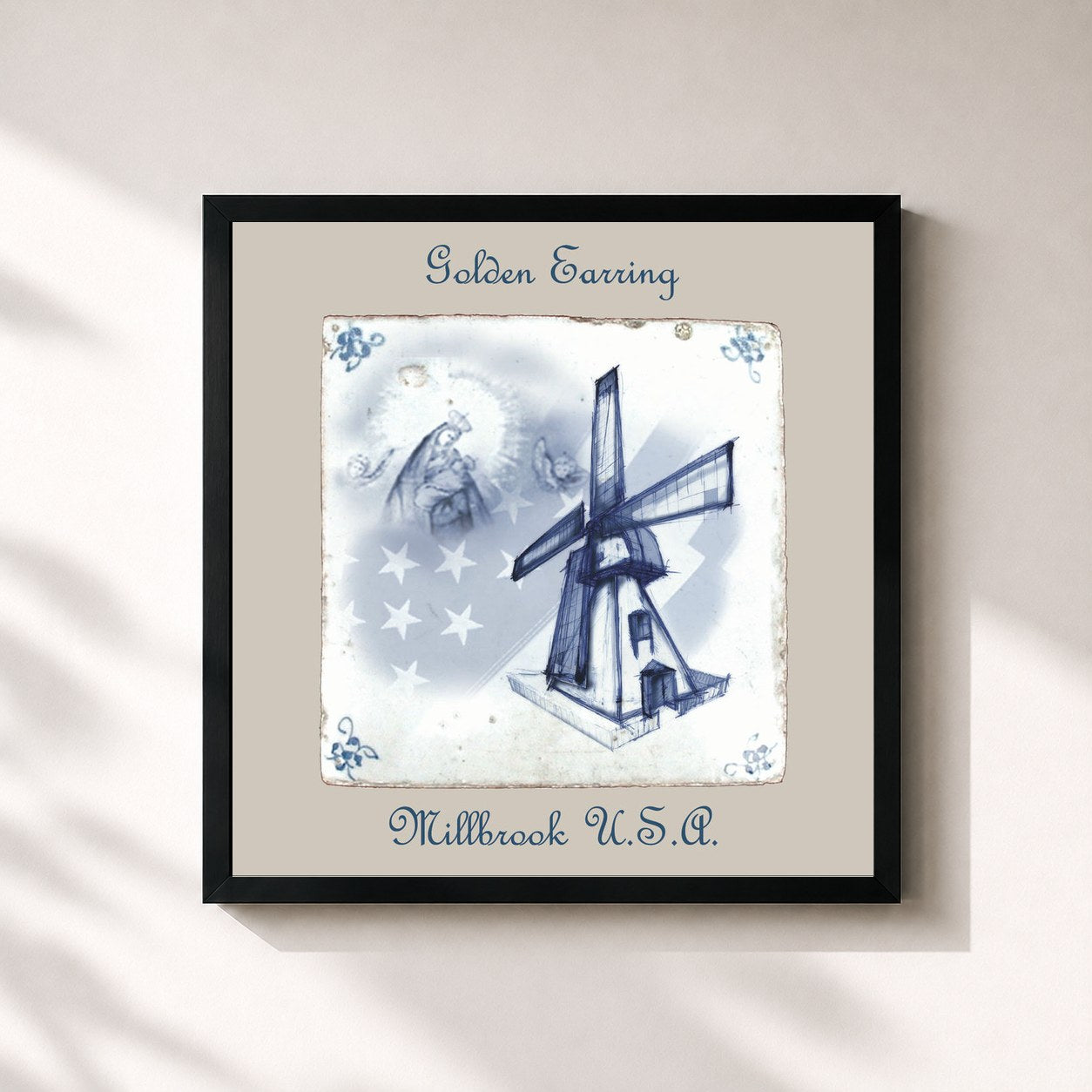 #noir Tableau carré de l'album Millbrook USA de Golden Earring, cadre noir 32x32 cm