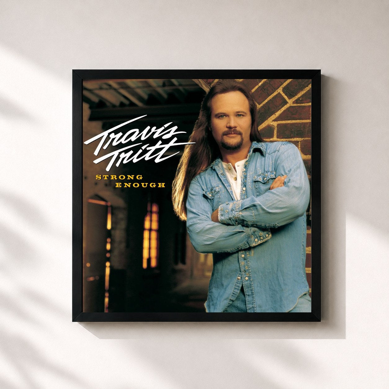 #noir Tableau carré de l'album Strong Enough de Travis Tritt, cadre noir 32x32 cm