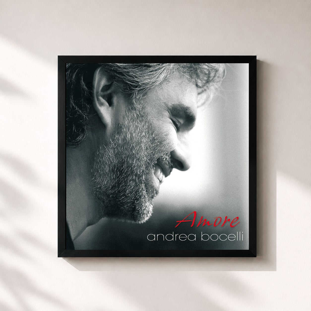 #noir Tableau carré de l'album Amore (Remastered) de Andrea Bocelli, cadre noir 32x32 cm