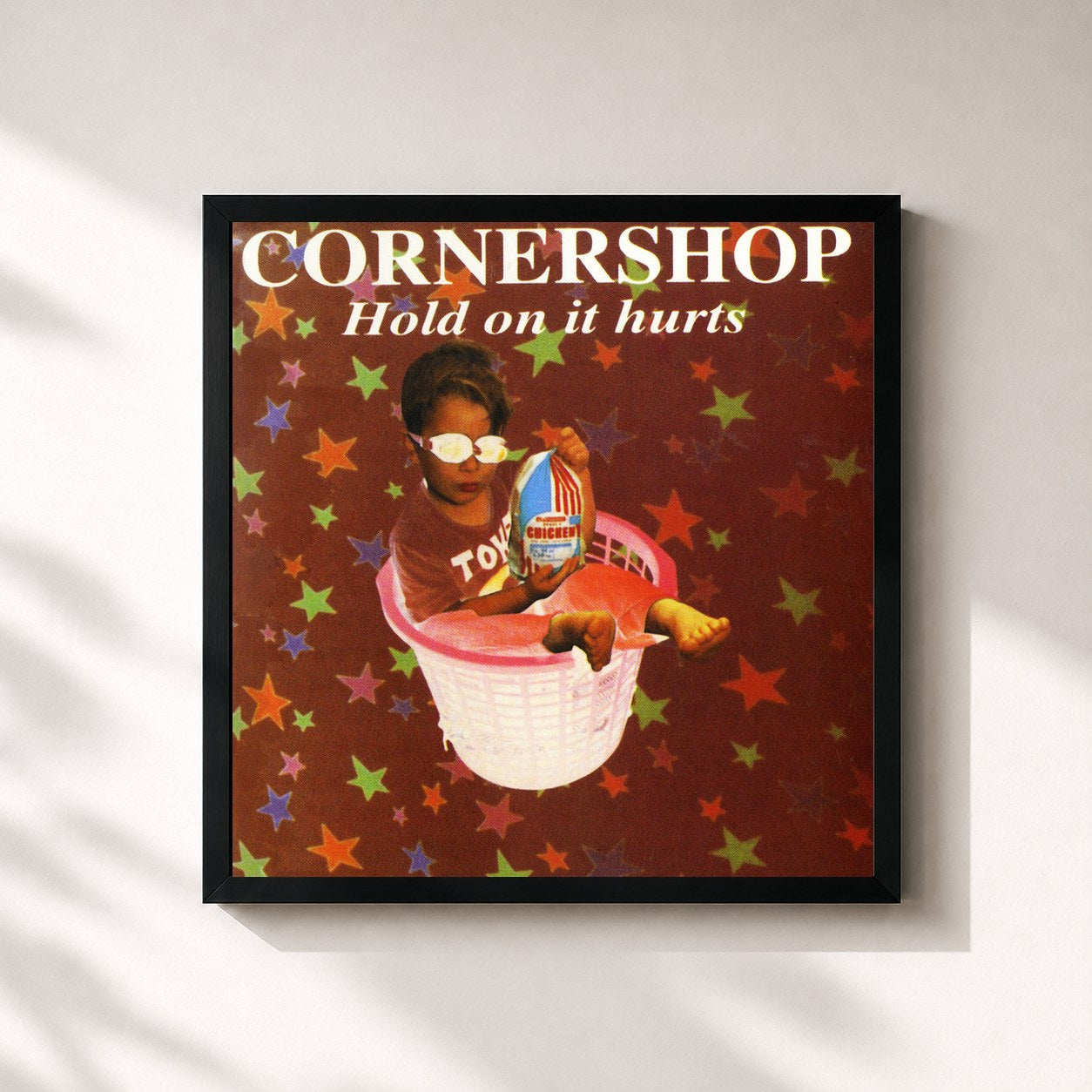 #noir Tableau carré de l'album Hold On It Hurts de Cornershop, cadre noir 32x32 cm