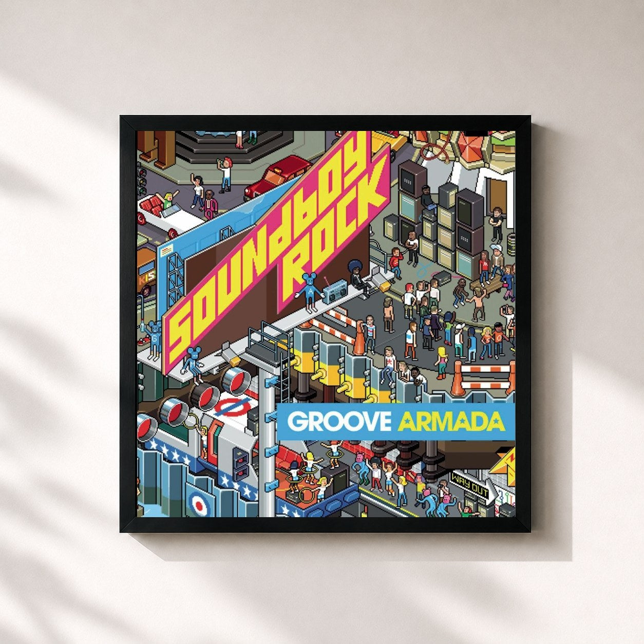#noir Tableau carré de l'album Soundboy Rock de Groove Armada, cadre noir 32x32 cm