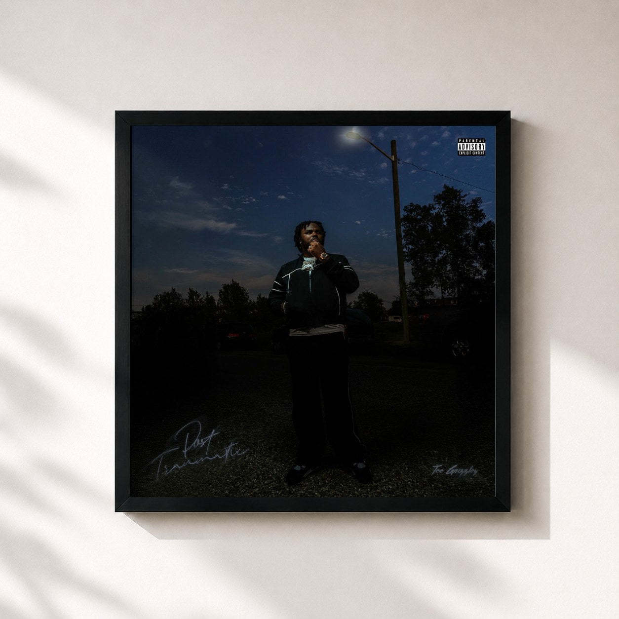 #noir Tableau carré de l'album Post Traumatic de Tee Grizzley, cadre noir 32x32 cm