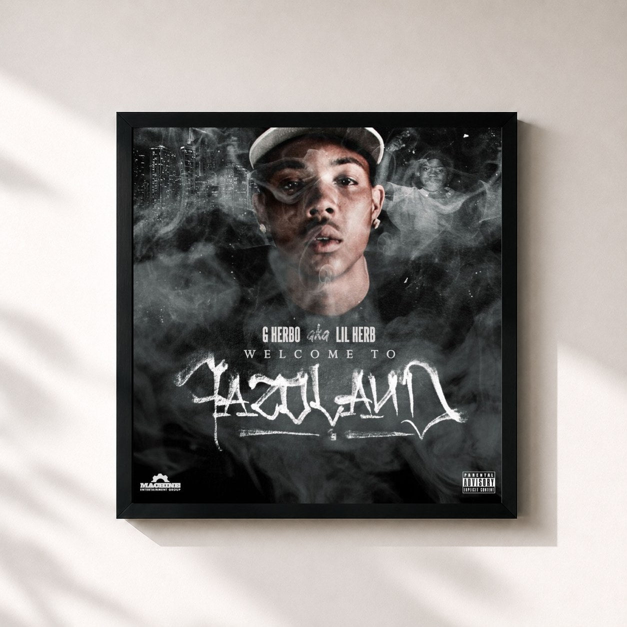 #noir Tableau carré de l'album Welcome to Fazoland de G Herbo, cadre noir 32x32 cm