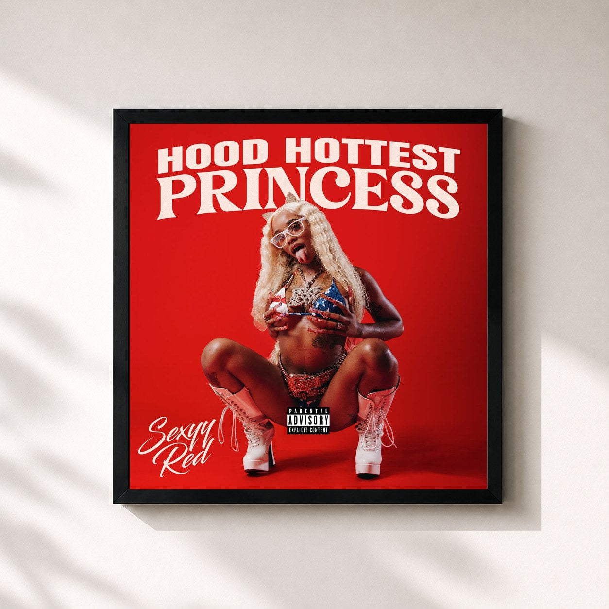 #noir Tableau carré de l'album Hood Hottest Princess de Sexyy Red, cadre noir 32x32 cm