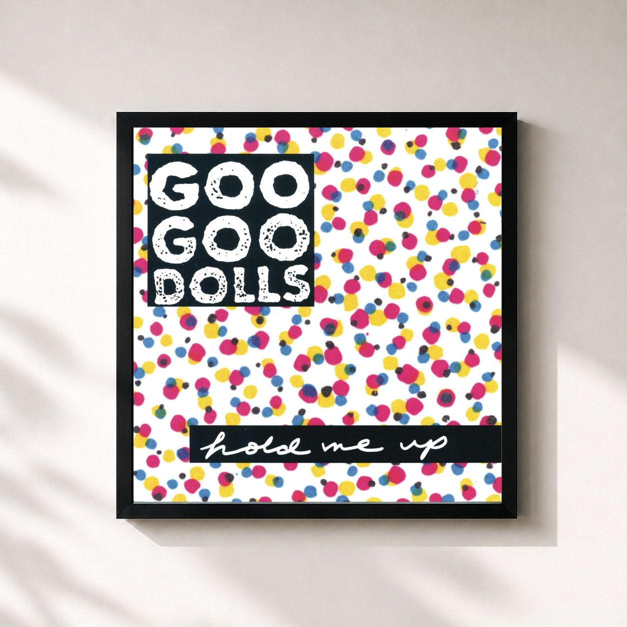 #noir Tableau carré de l'album Hold Me Up de The Goo Goo Dolls, cadre noir 32x32 cm