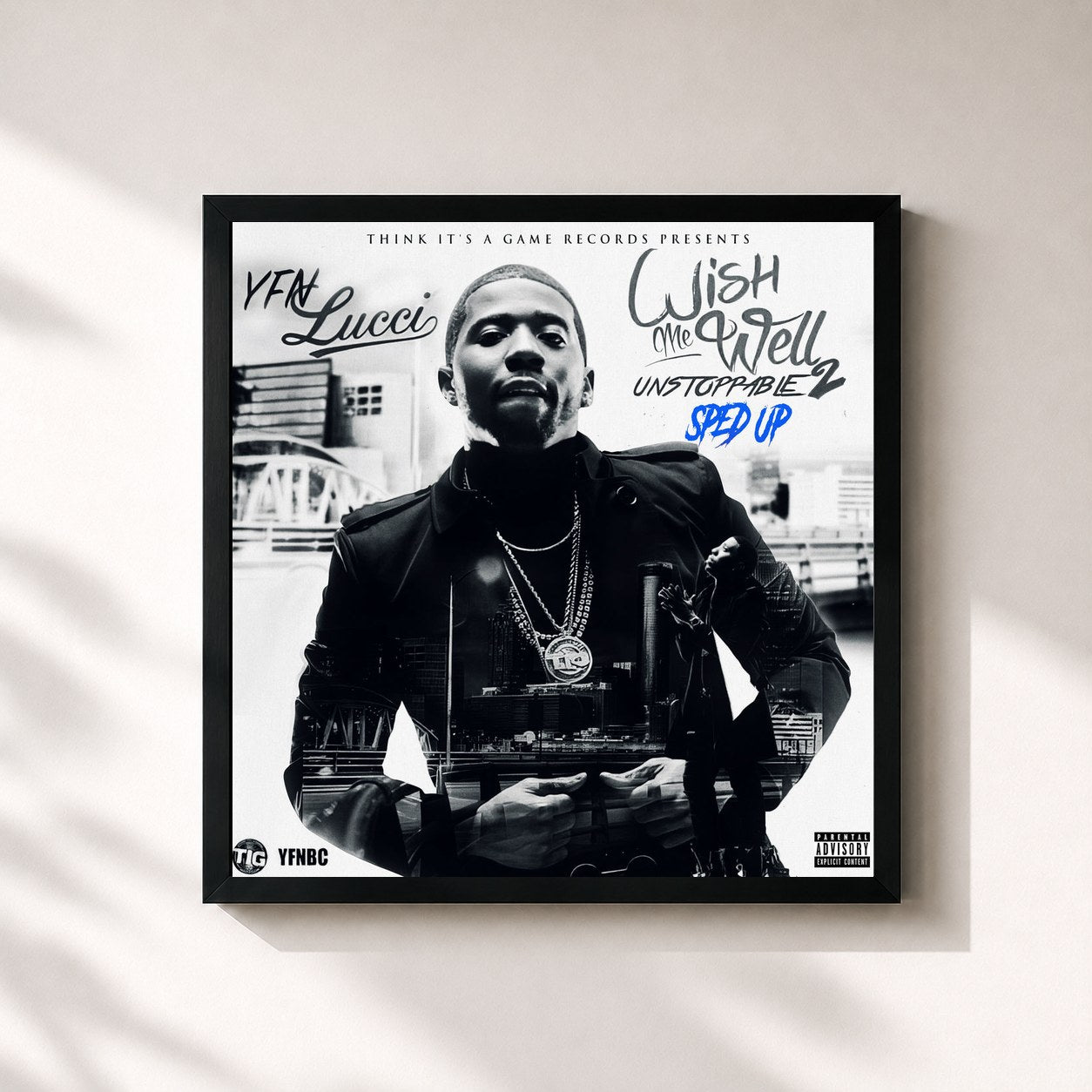 #noir Tableau carré de l'album Wish Me Well 2 (Sped Up) de YFN Lucci, cadre noir 32x32 cm