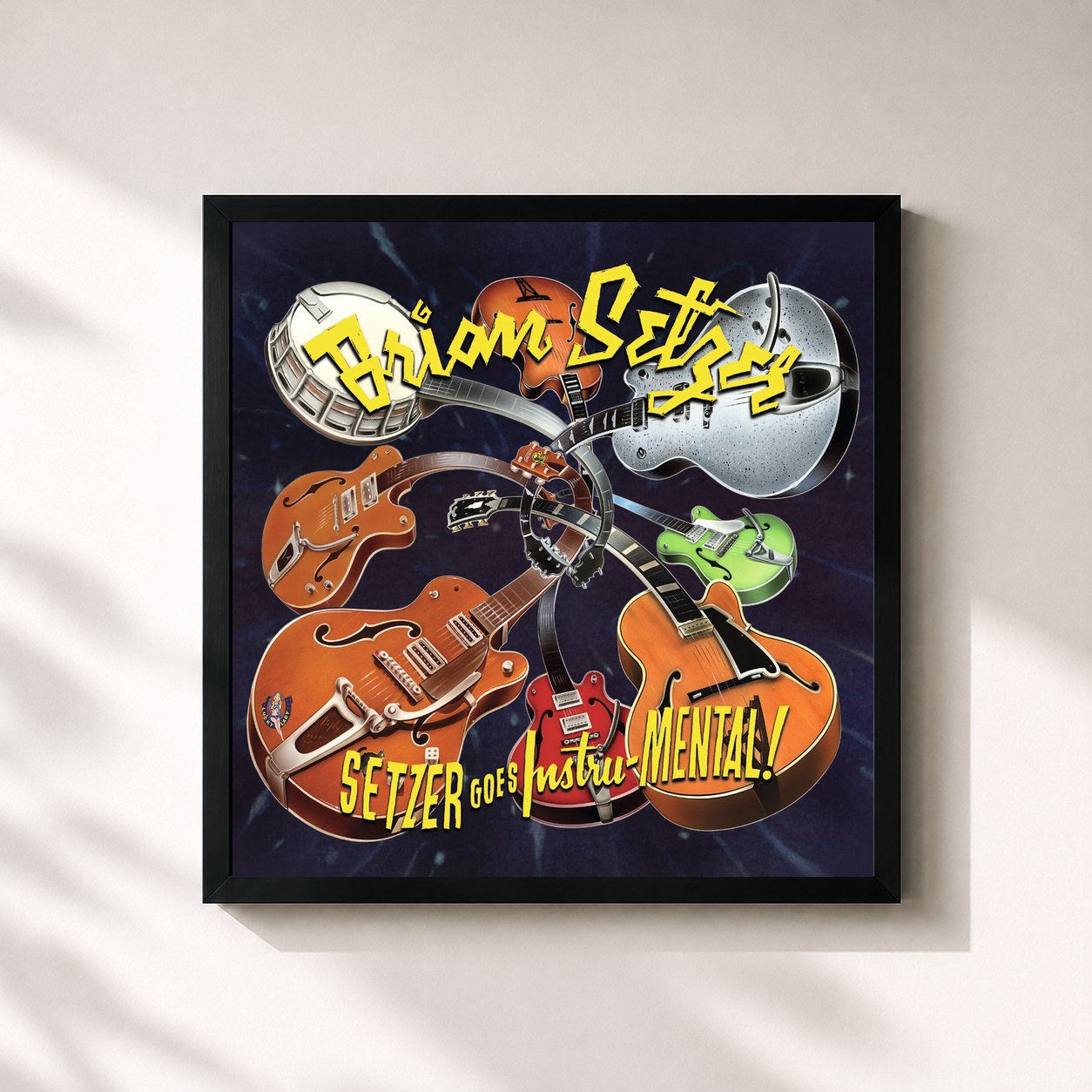 #noir Tableau carré de l'album Setzer Goes Instru-MENTAL! de Brian Setzer, cadre noir 32x32 cm