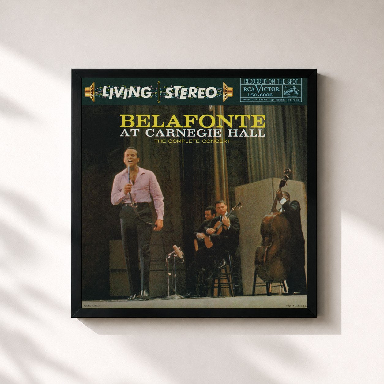 #noir Tableau carré de l'album Belafonte: At Carnegie Hall de Harry Belafonte, cadre noir 32x32 cm
