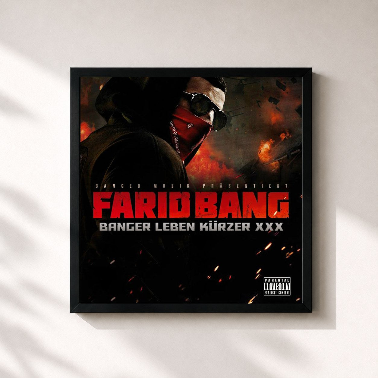 #noir Tableau carré de l'album Banger leben kürzer XXX de Farid Bang, cadre noir 32x32 cm