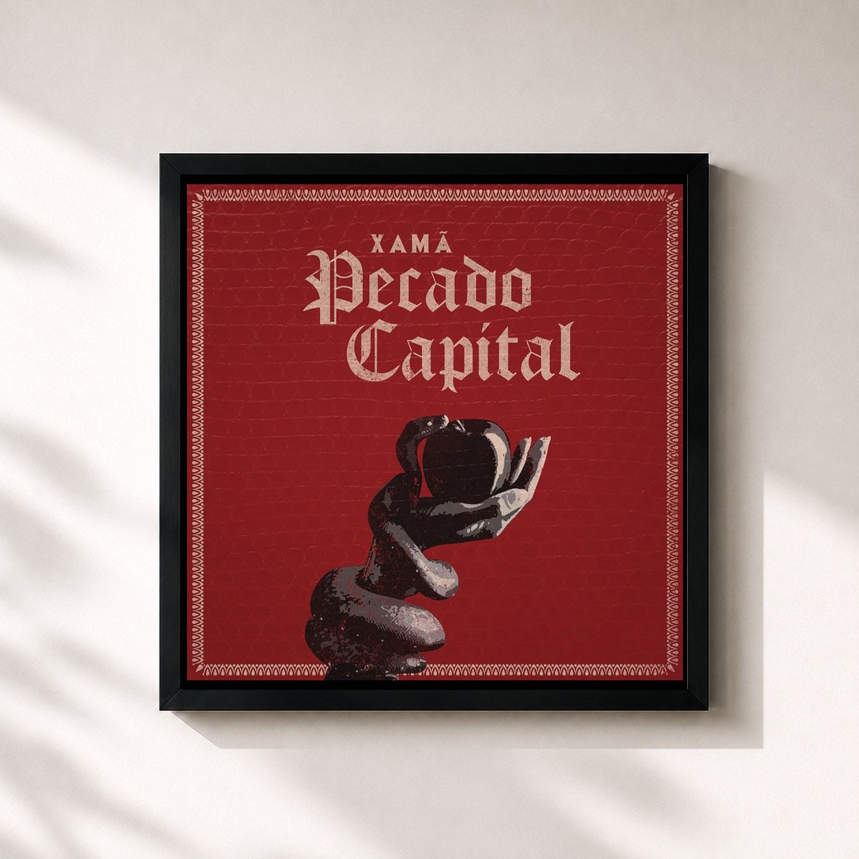 #noir Tableau carré de l'album Pecado Capital de Xamã, cadre noir 32x32 cm