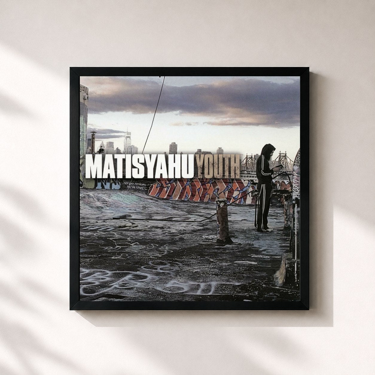 #noir Tableau carré de l'album Youth EP de Matisyahu, cadre noir 32x32 cm