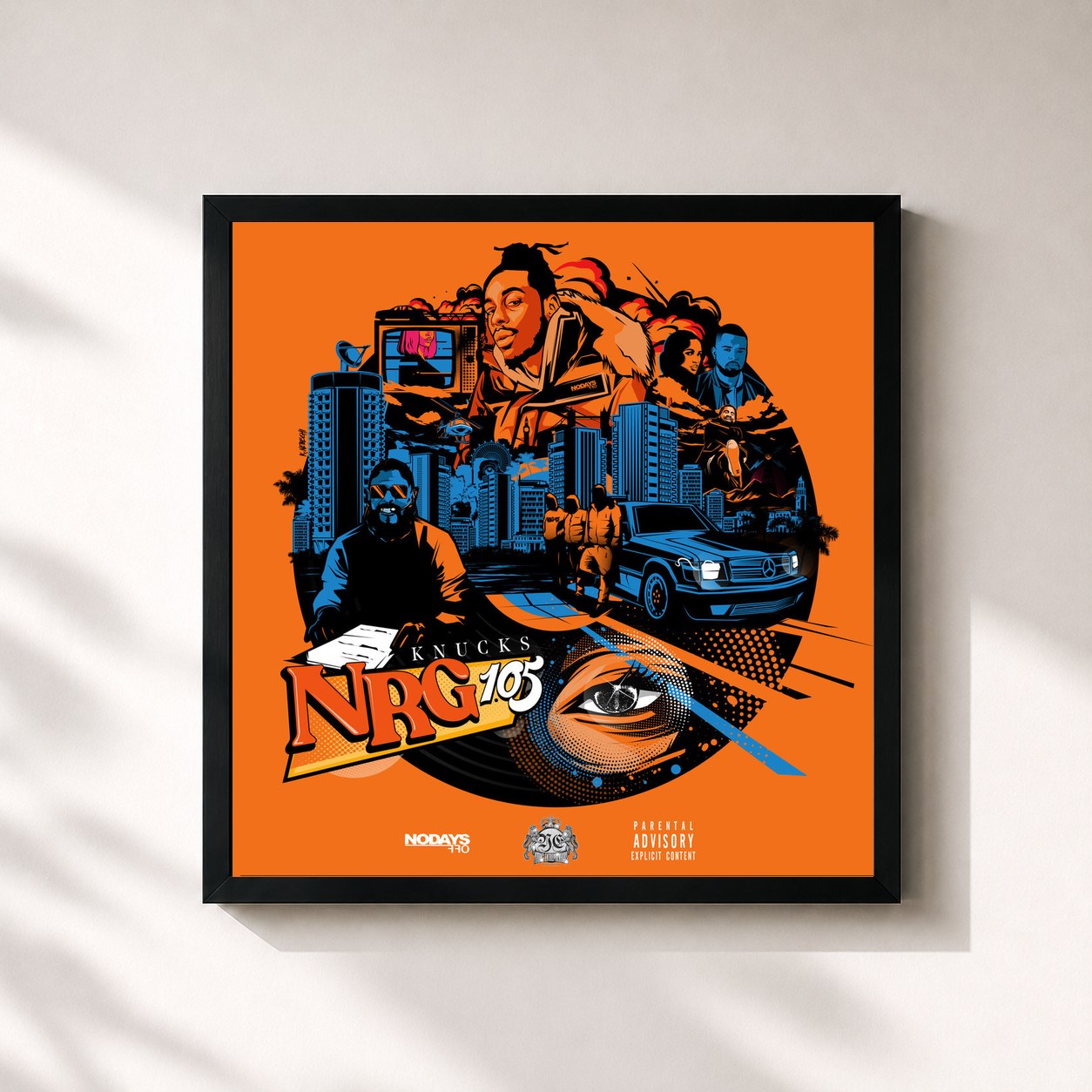 #noir Tableau carré de l'album NRG 105 de Knucks, cadre noir 32x32 cm