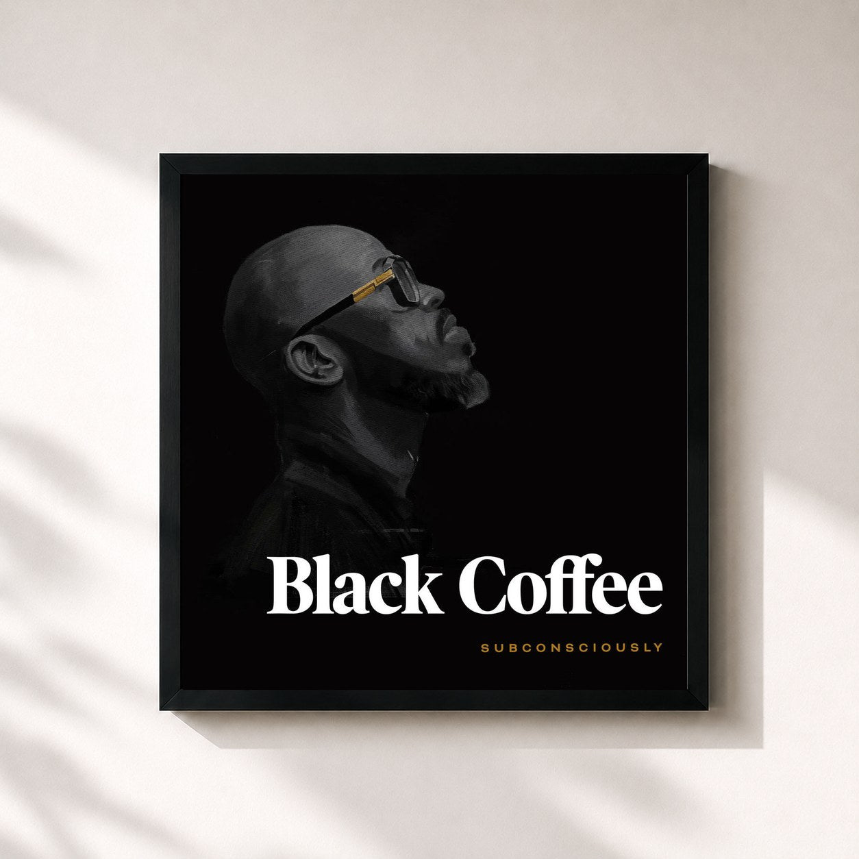 #noir Tableau carré de l'album Subconsciously de Black Coffee, cadre noir 32x32 cm