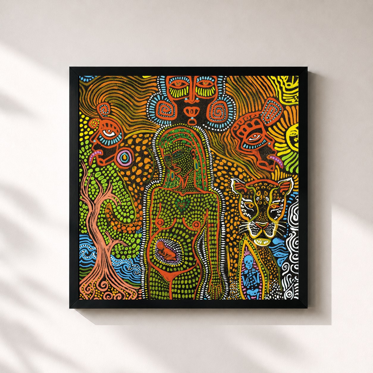 #noir Tableau carré de l'album Everything Is My Family de Crystal Fighters, cadre noir 32x32 cm