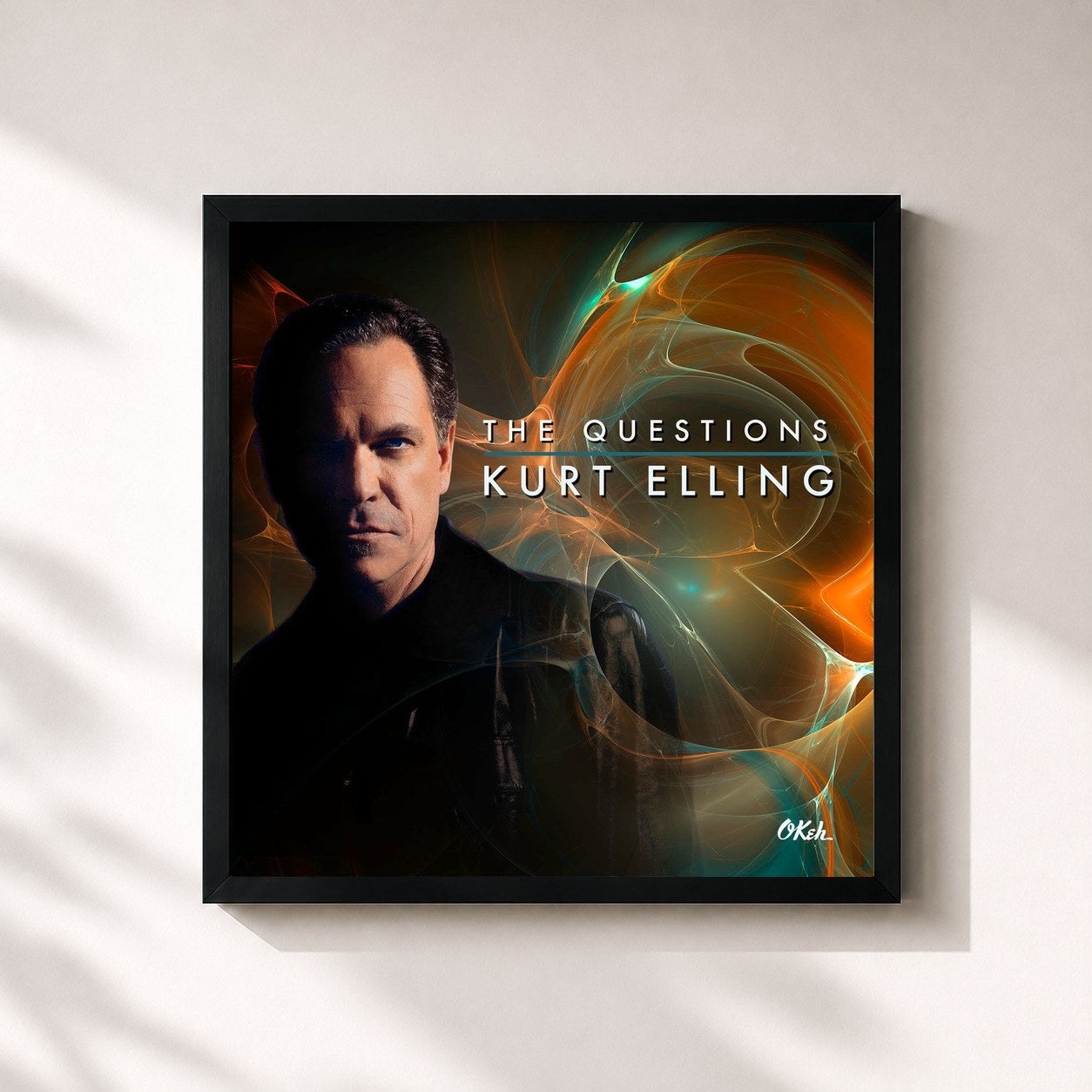 #noir Tableau carré de l'album The Questions de Kurt Elling, cadre noir 32x32 cm