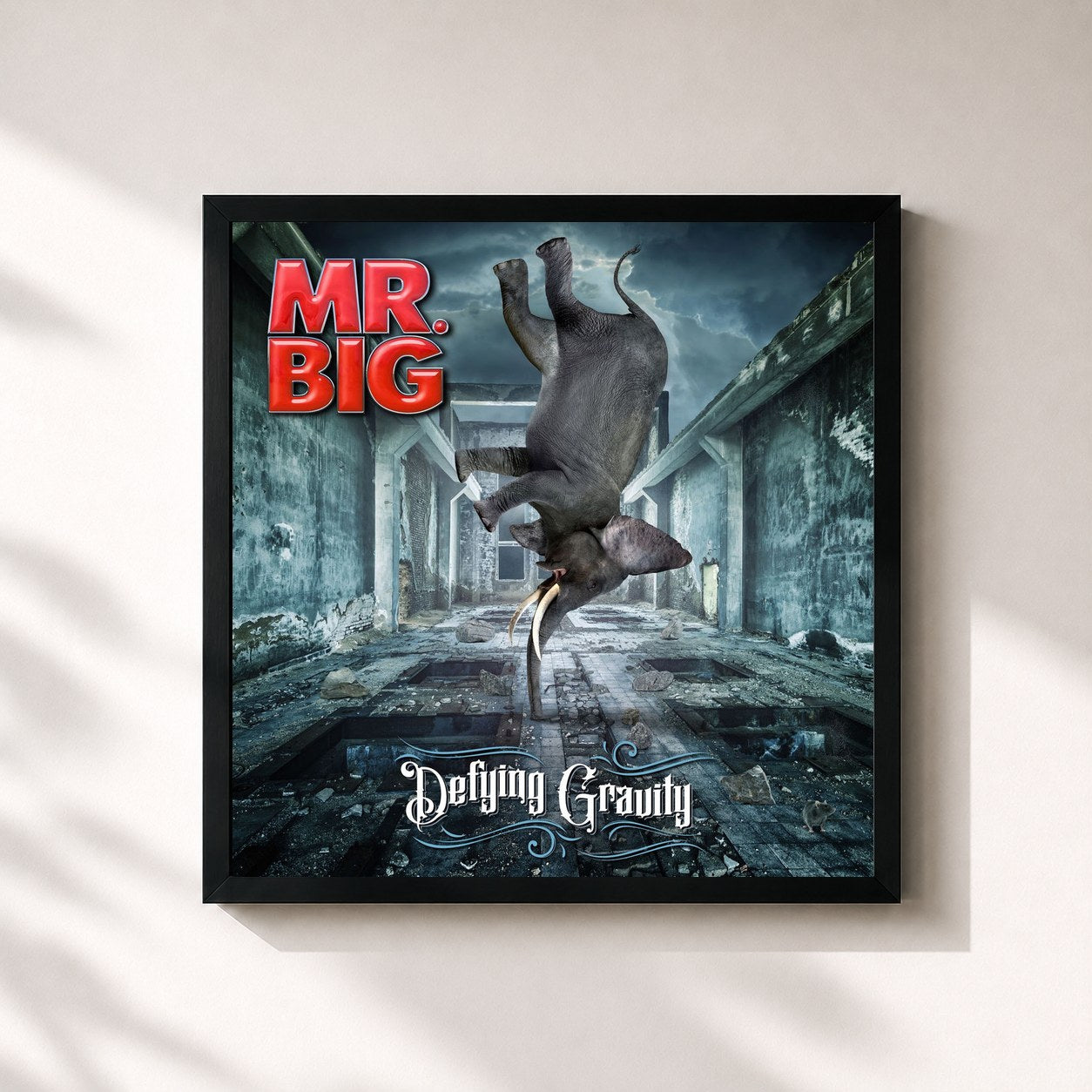 #noir Tableau carré de l'album Defying Gravity de Mr. Big, cadre noir 32x32 cm