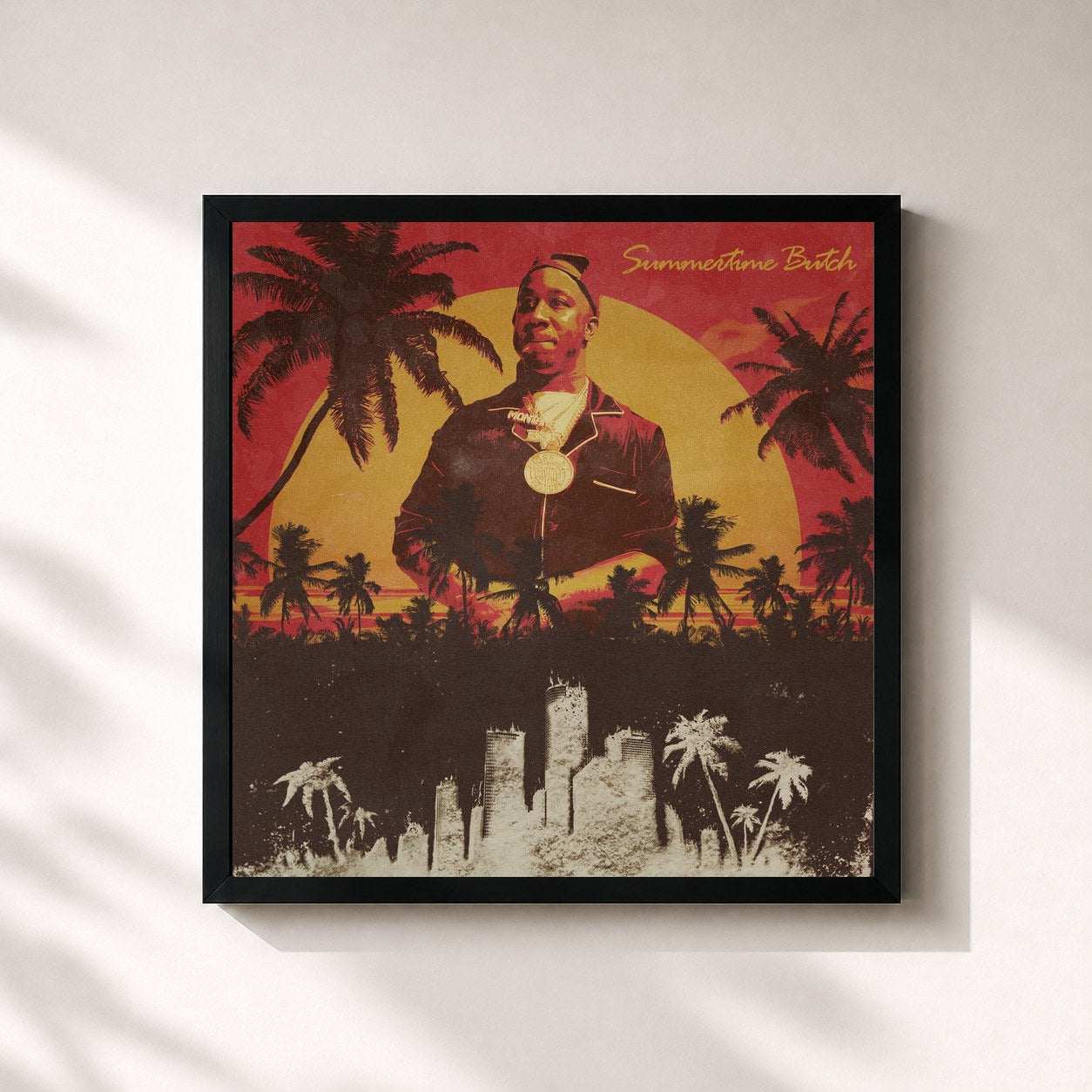 #noir Tableau carré de l'album Summertime Butch de Benny The Butcher, cadre noir 32x32 cm