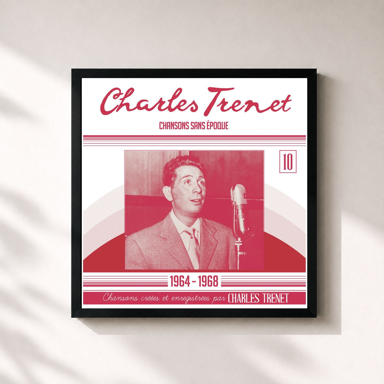 #noir Tableau carré de l'album Chansons sans époques: 1964 - 1968 (Remasterisé en 2017) de Charles Trenet, cadre noir 32x32 cm