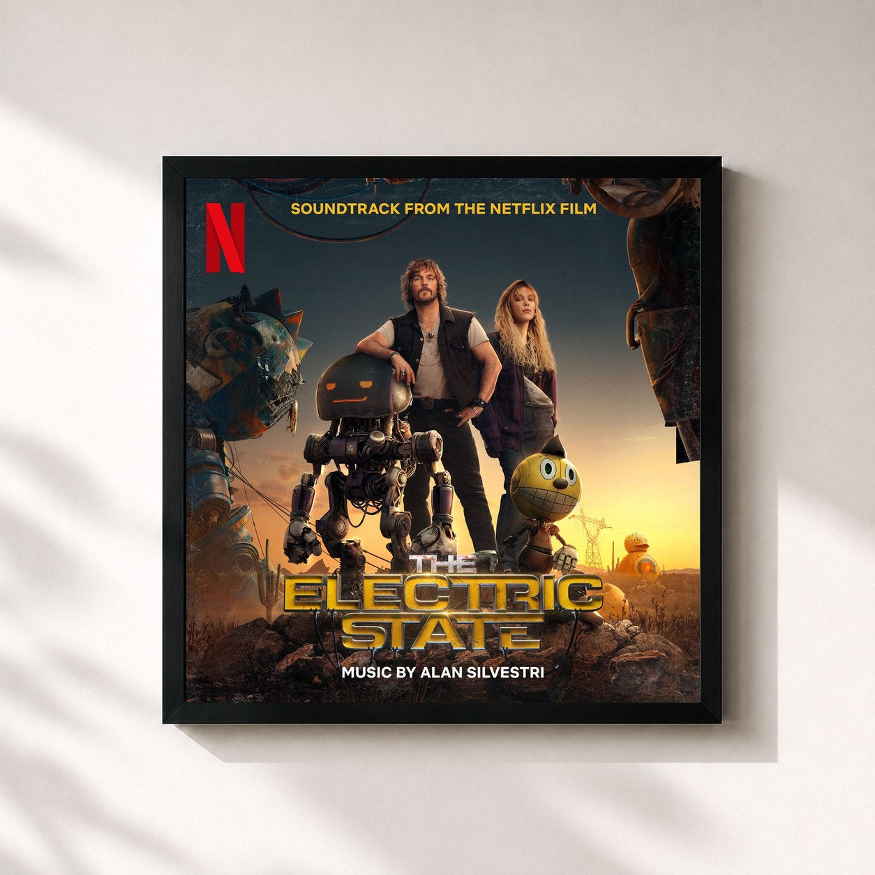 #noir Tableau carré de l'album The Electric State (Soundtrack from the Netflix Film) de Alan Silvestri, cadre noir 32x32 cm