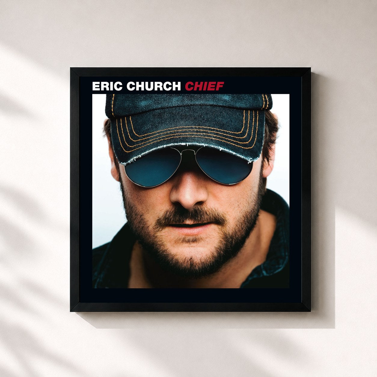 #noir Tableau carré de l'album Chief de Eric Church, cadre noir 32x32 cm