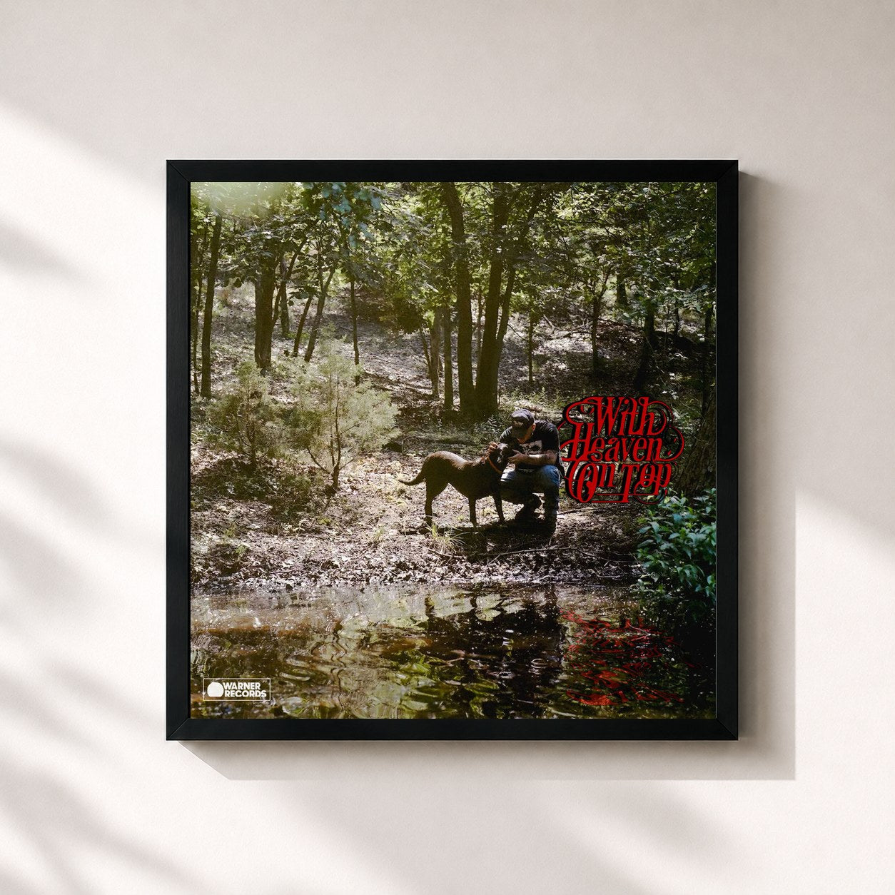 #noir Tableau carré de l'album With Heaven On Top de Zach Bryan, cadre noir 32x32 cm