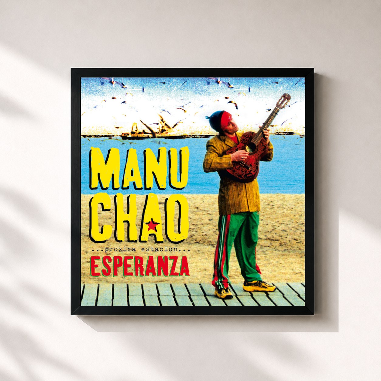 #noir Tableau carré de l'album Próxima Estación: Esperanza de Manu Chao, cadre noir 32x32 cm
