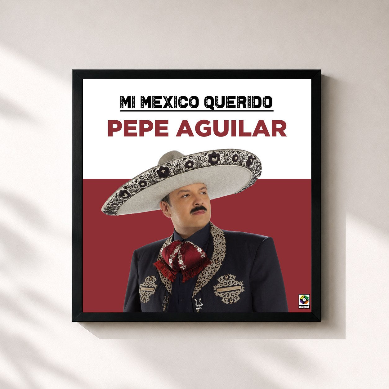 #noir Tableau carré de l'album Mi Mexico Querido de Pepe Aguilar, cadre noir 32x32 cm