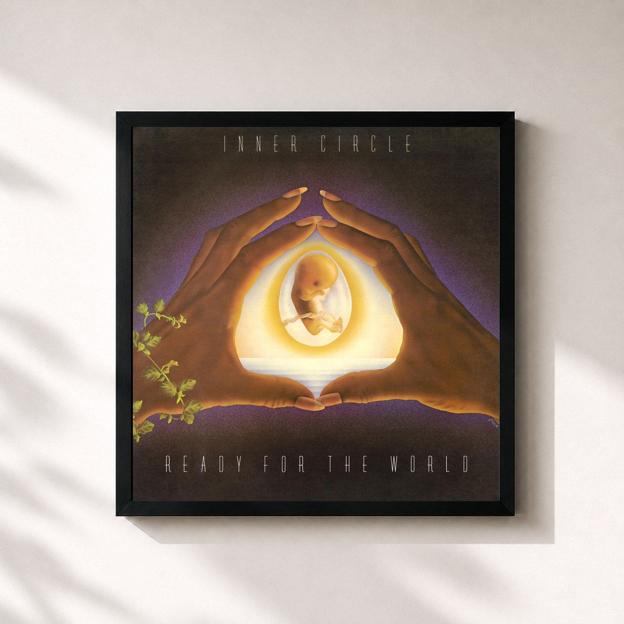 #noir Tableau carré de l'album Ready For The World de Inner Circle, cadre noir 32x32 cm
