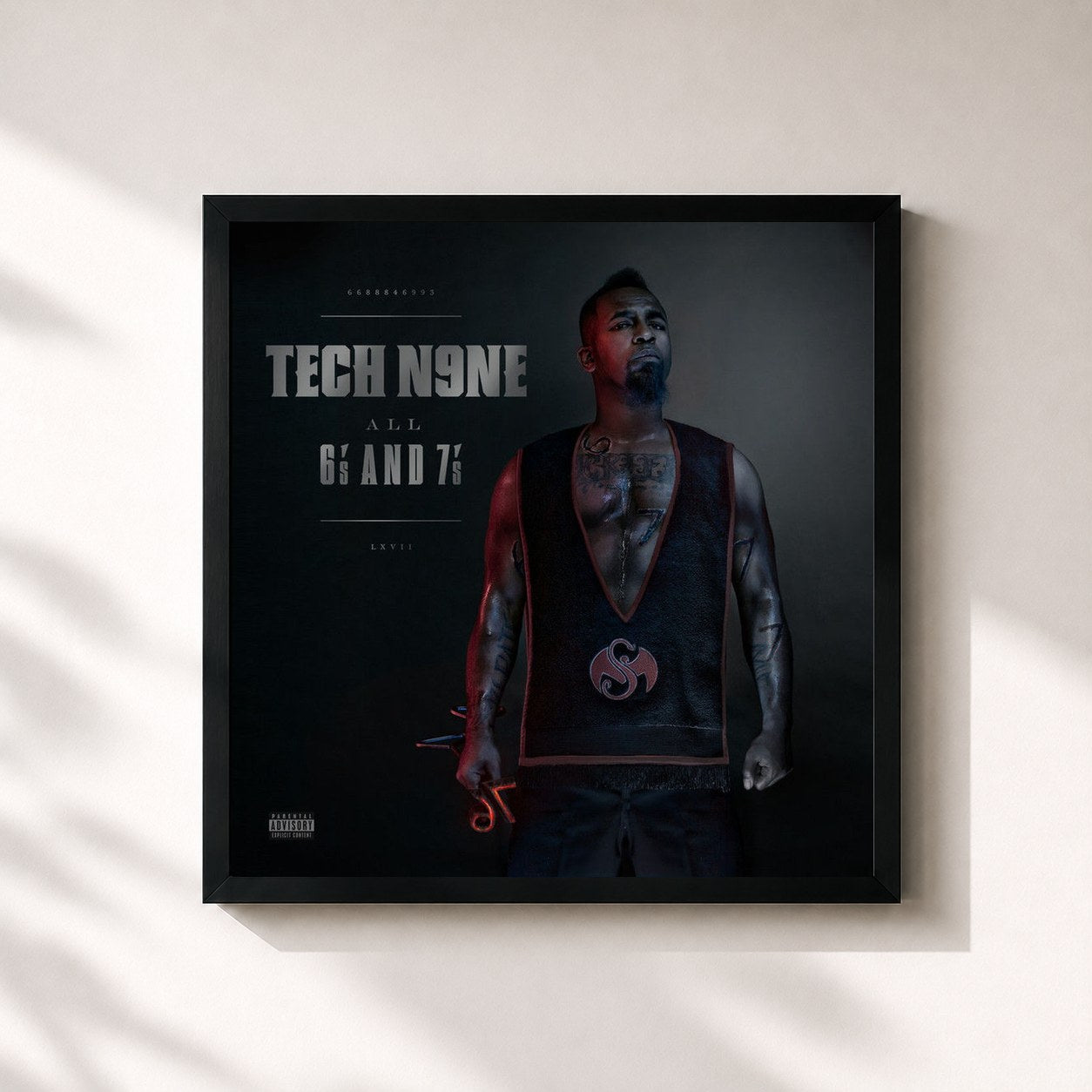 #noir Tableau carré de l'album All 6's And 7's de Tech N9ne, cadre noir 32x32 cm