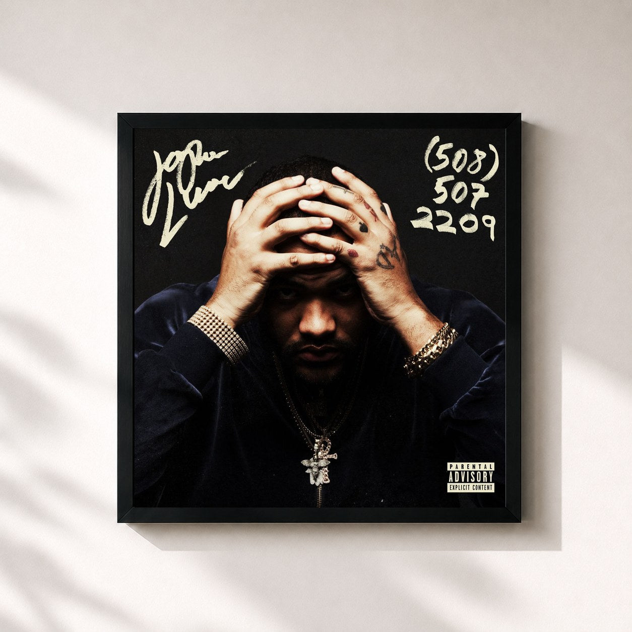 #noir Tableau carré de l'album 508-507-2209 de Joyner Lucas, cadre noir 32x32 cm