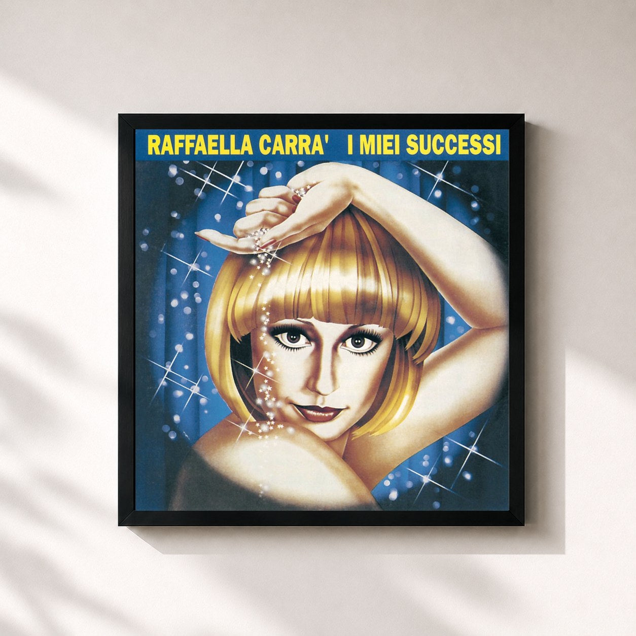 #noir Tableau carré de l'album Le Più Belle Canzoni de Raffaella Carrà, cadre noir 32x32 cm
