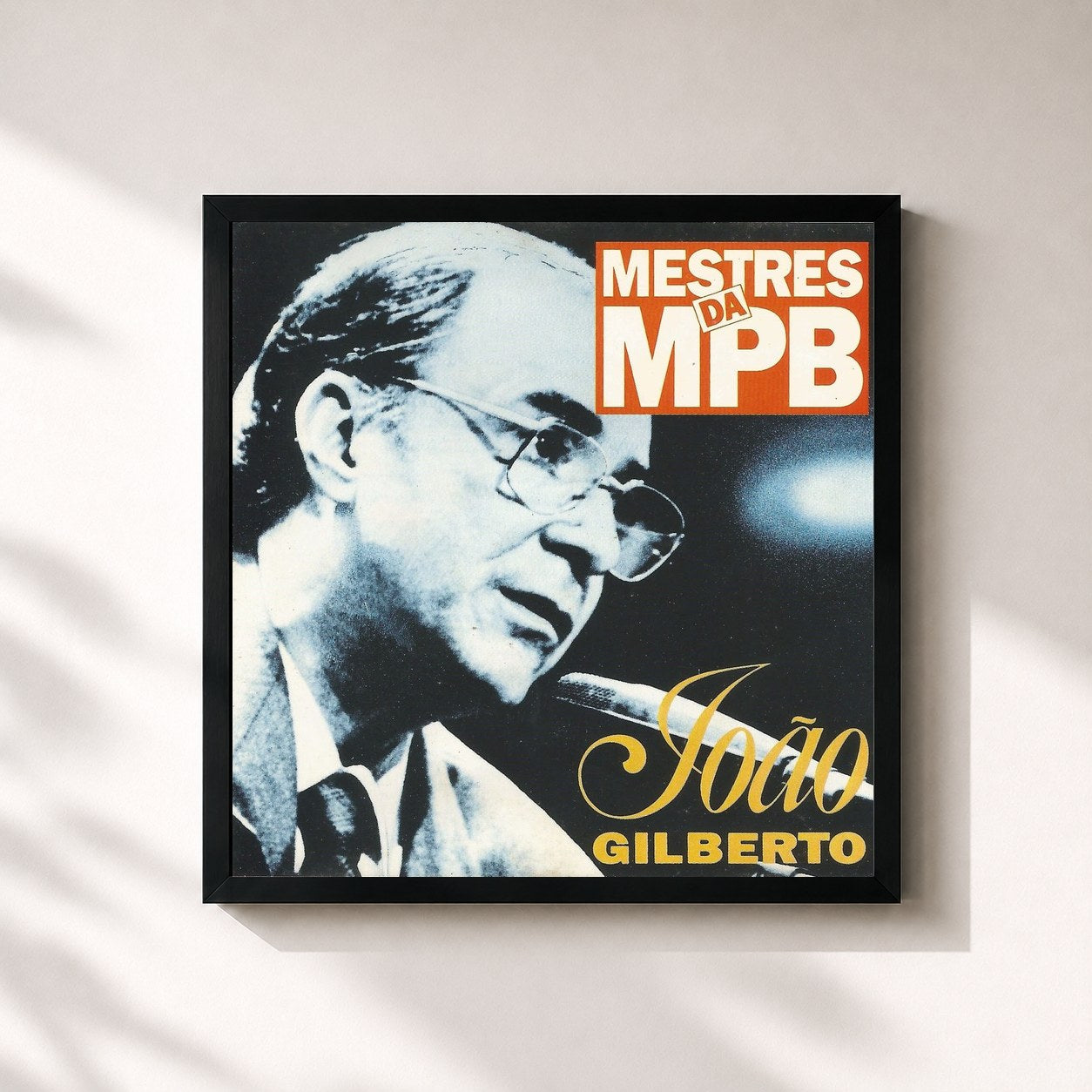 #noir Tableau carré de l'album Mestres da Mpb de João Gilberto, cadre noir 32x32 cm