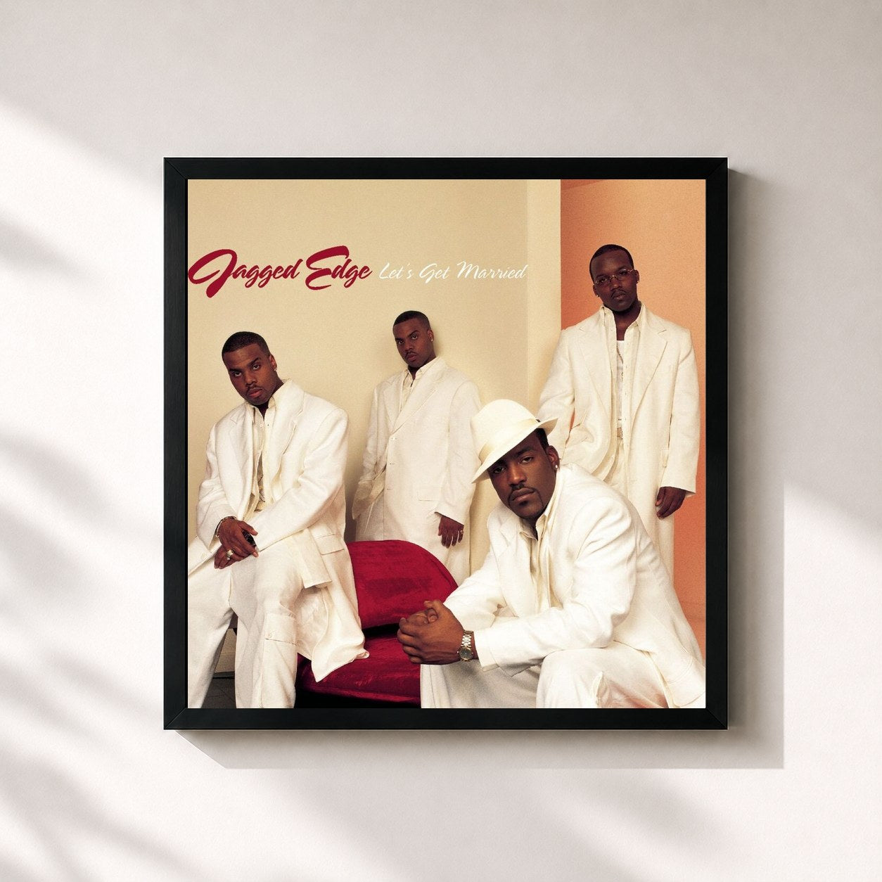 #noir Tableau carré de l'album Let's Get Married de Jagged Edge, cadre noir 32x32 cm