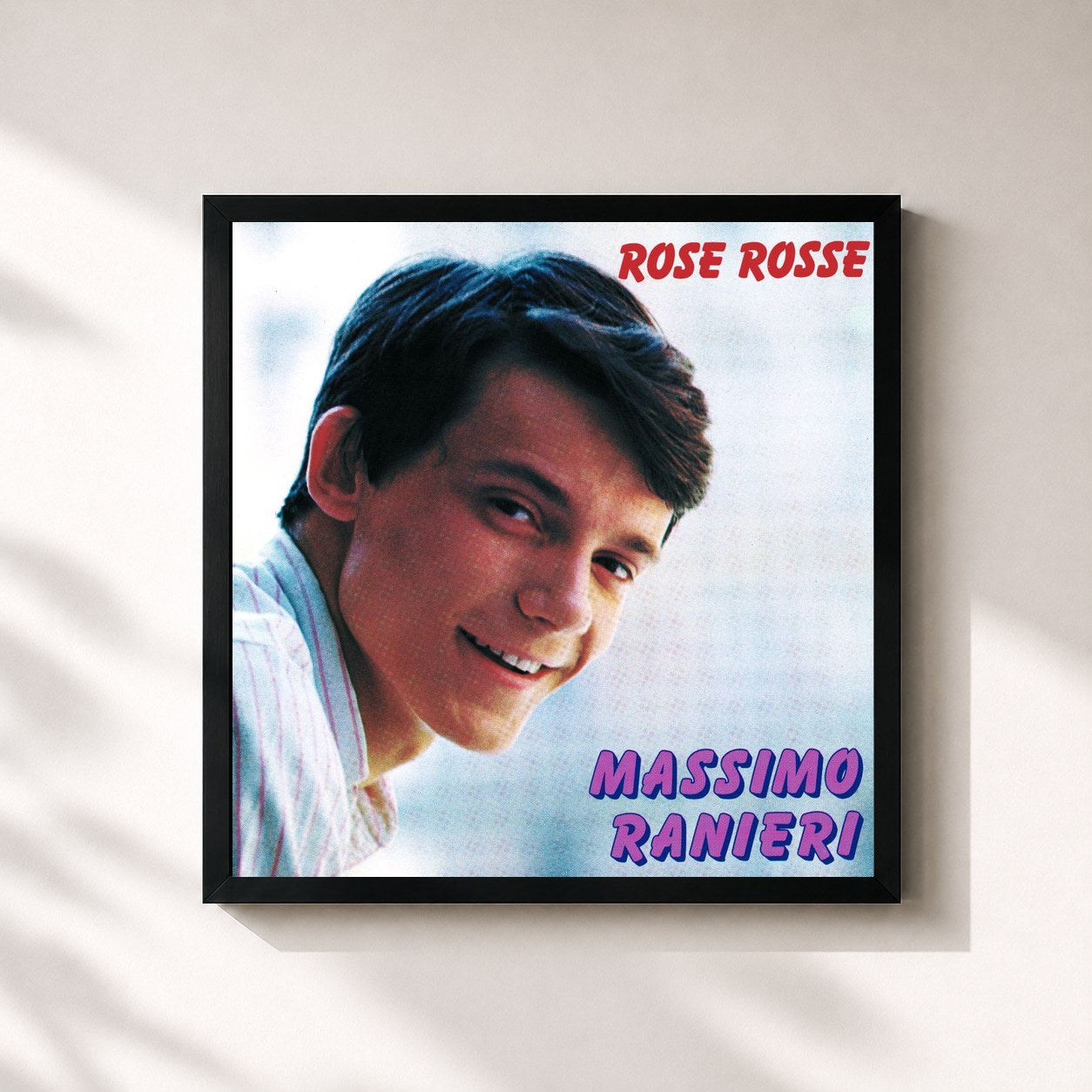 #noir Tableau carré de l'album Rose Rosse de Massimo Ranieri, cadre noir 32x32 cm