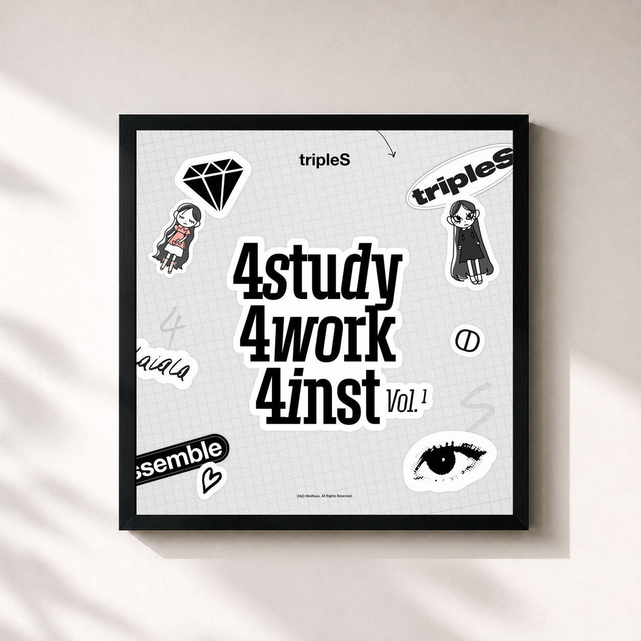 #noir Tableau carré de l'album 4study4work4inst Vol.1 de tripleS, cadre noir 32x32 cm